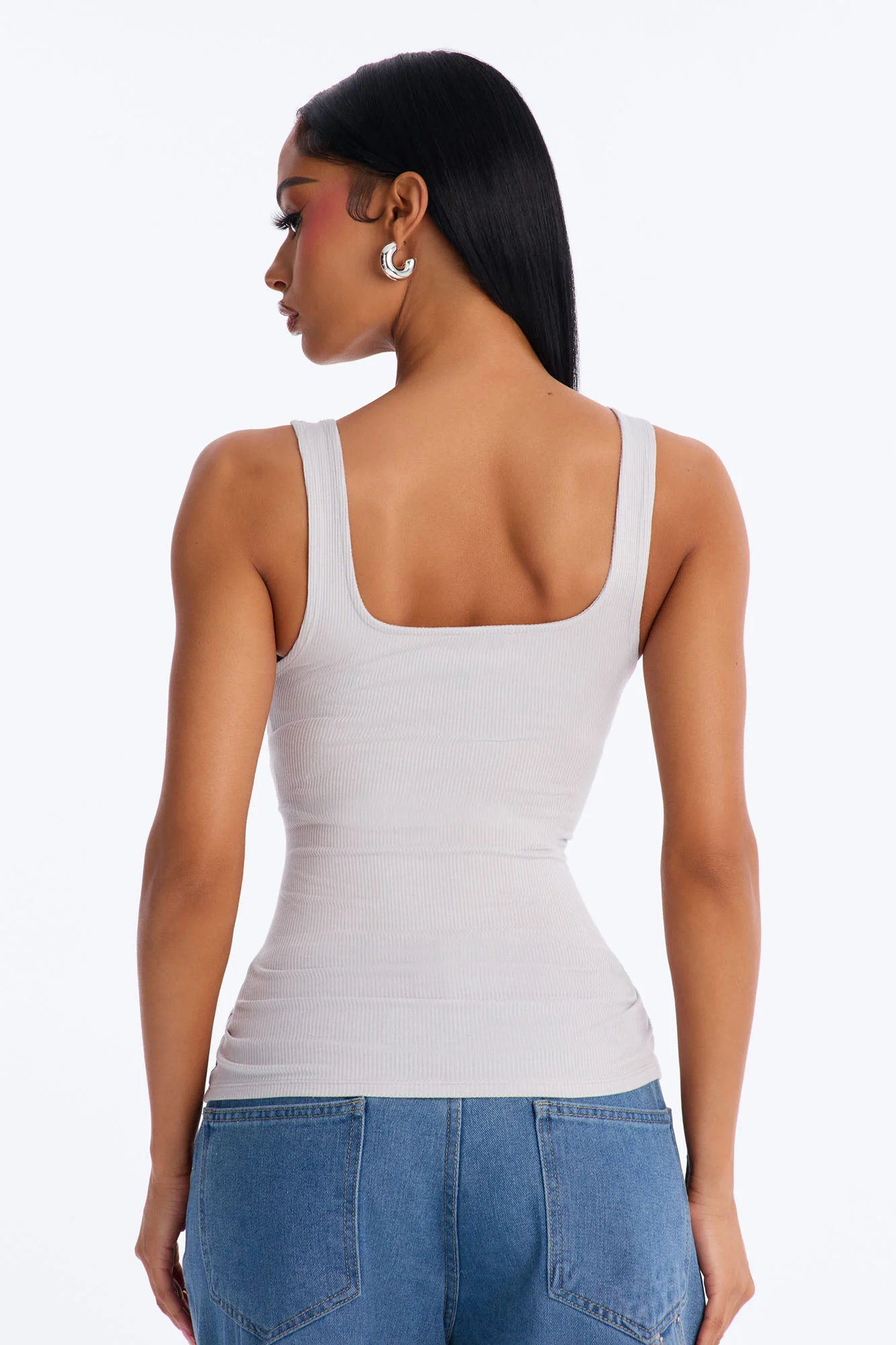 Madison Basic Square Neck Tank Top - Light Grey - Image 3