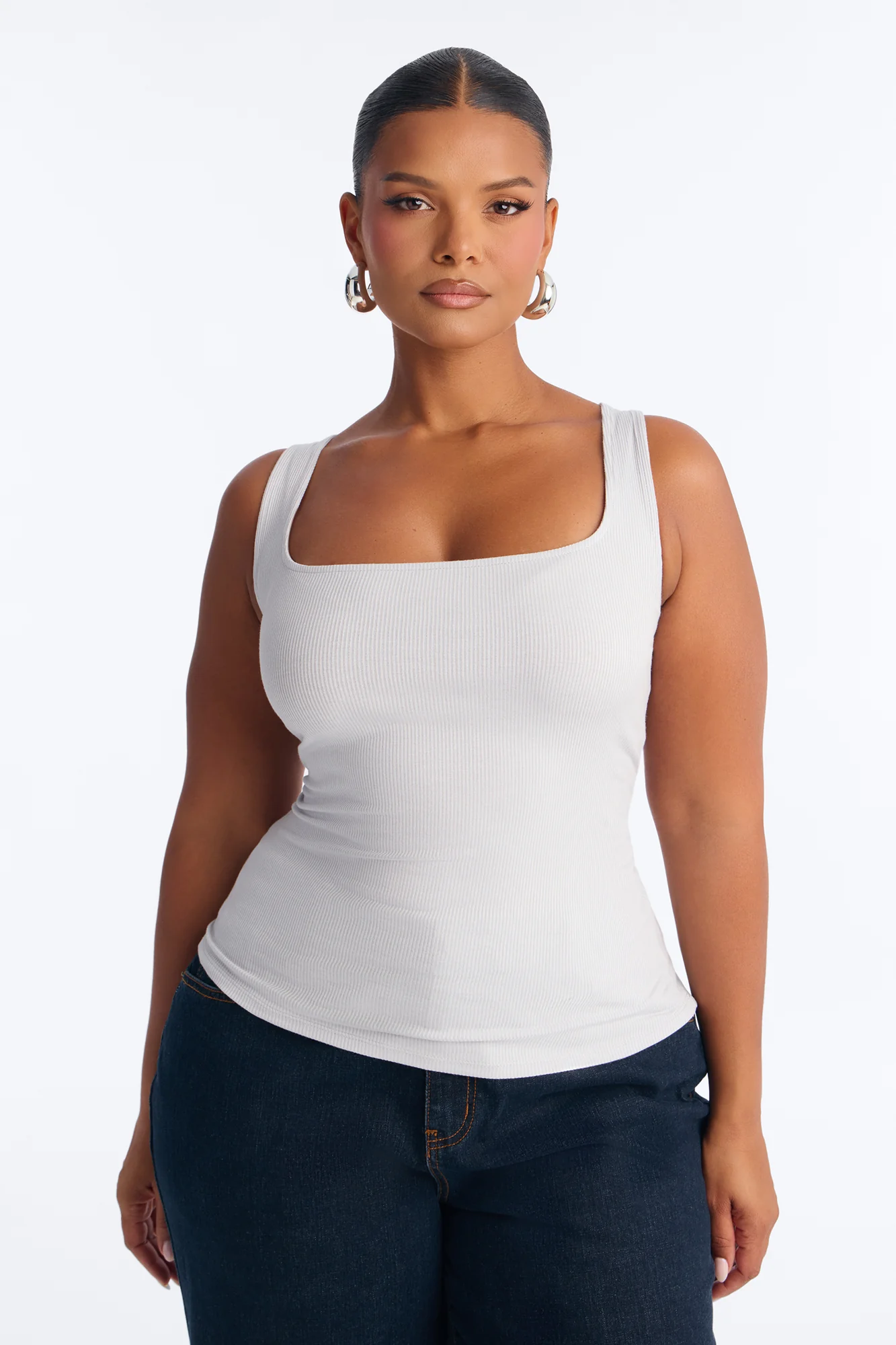 Madison Basic Square Neck Tank Top - Light Grey - Image 4