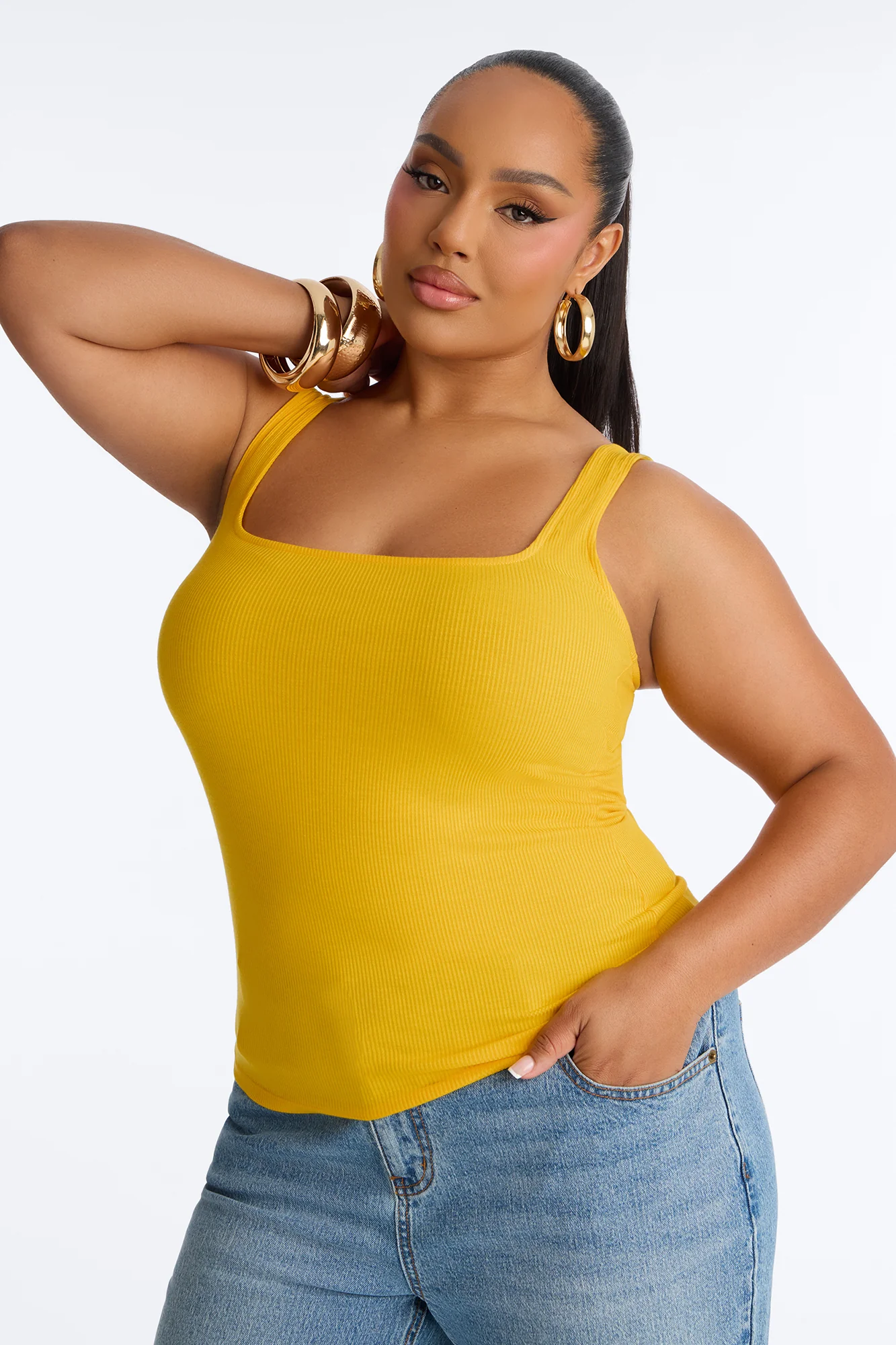 Madison Basic Square Neck Tank Top - Orange - Image 5