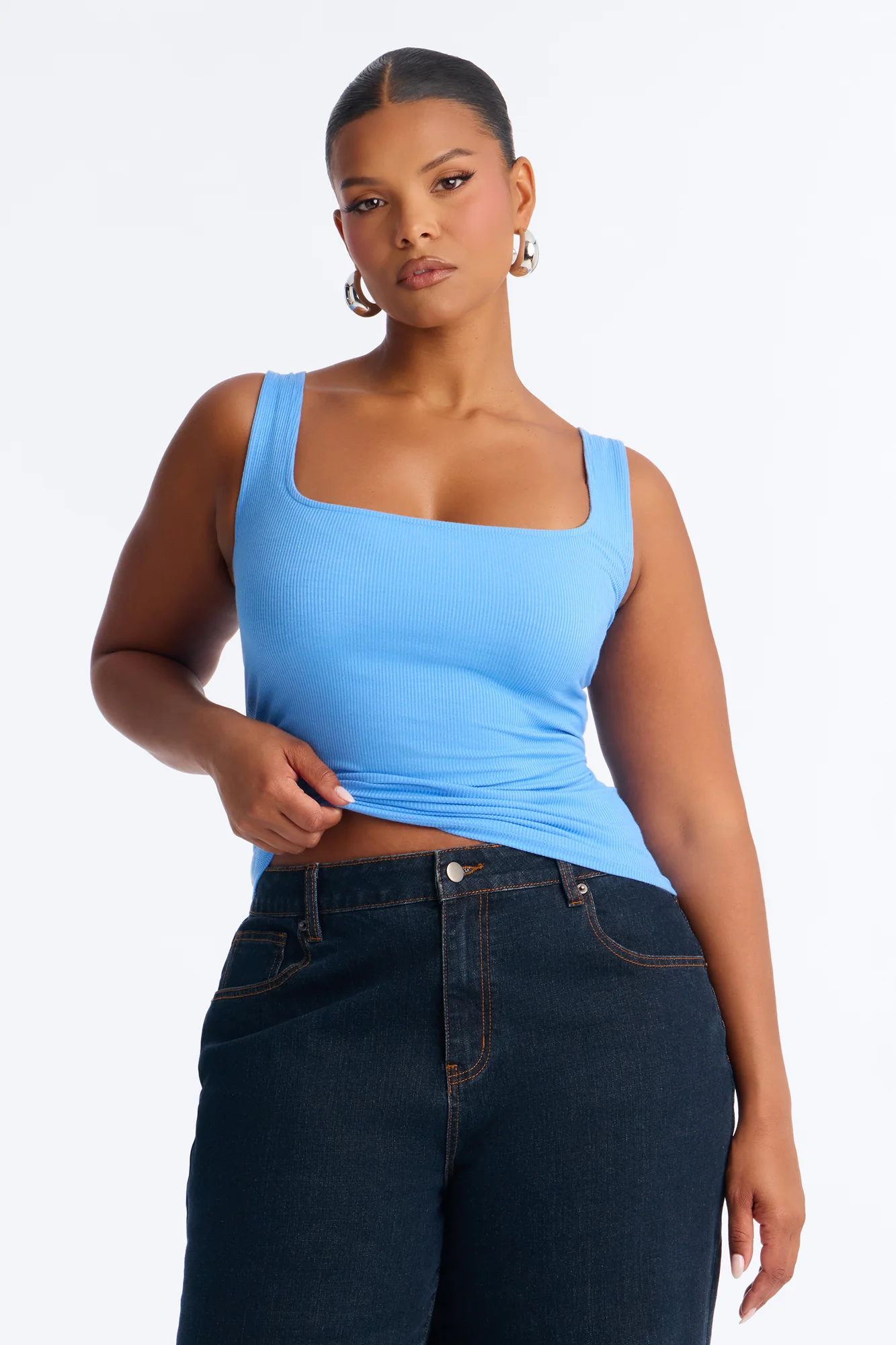 Madison Basic Square Neck Tank Top - Periwinkle - Image 5