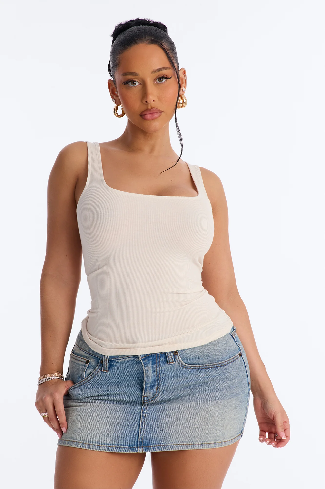 Madison Basic Square Neck Tank Top - Stone - Image 2