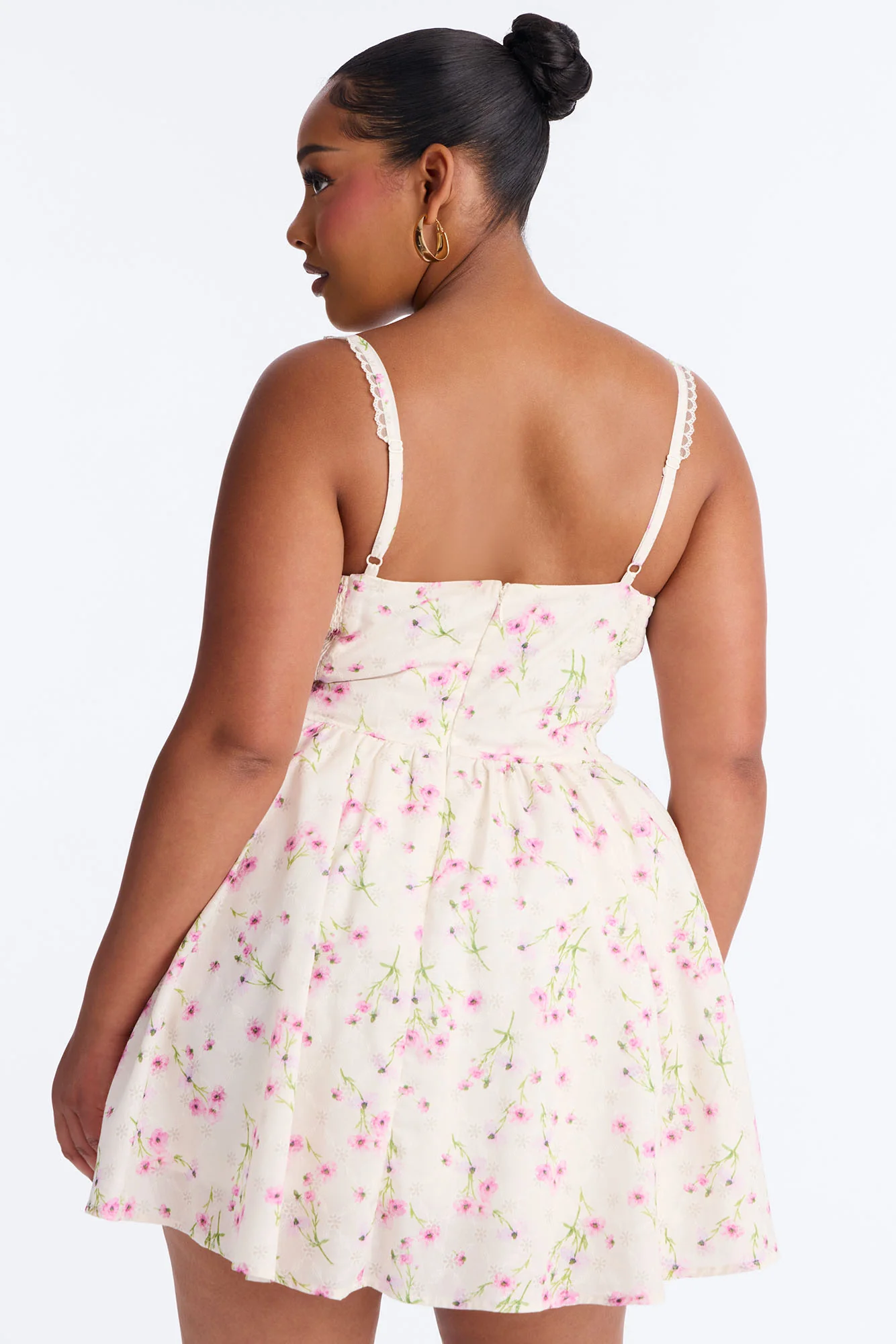 Madison Lace Trim Floral Mini Dress - Pink - Image 7