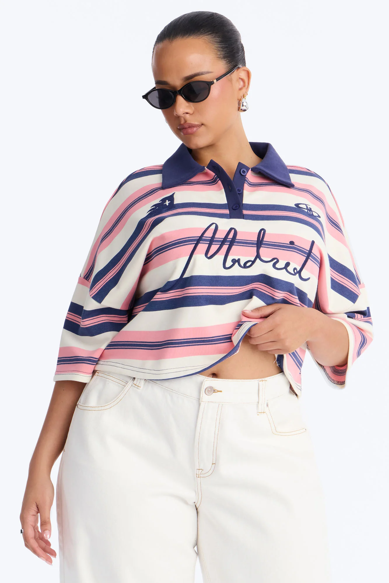 Madrid Stripe Cropped Polo Top - Navy/combo - Image 5