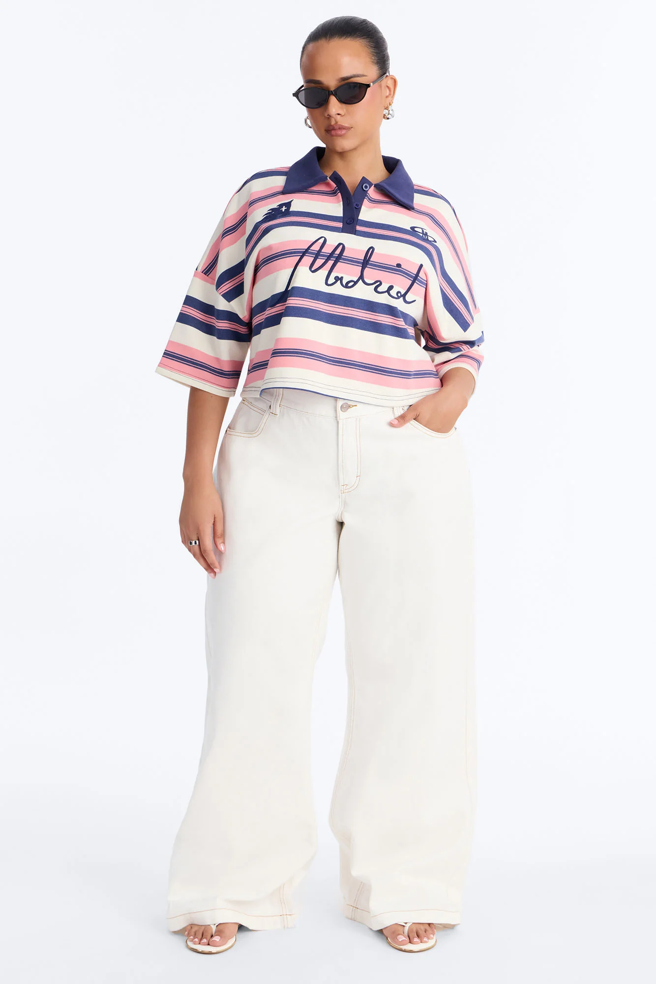 Madrid Stripe Cropped Polo Top - Navy/combo - Image 6