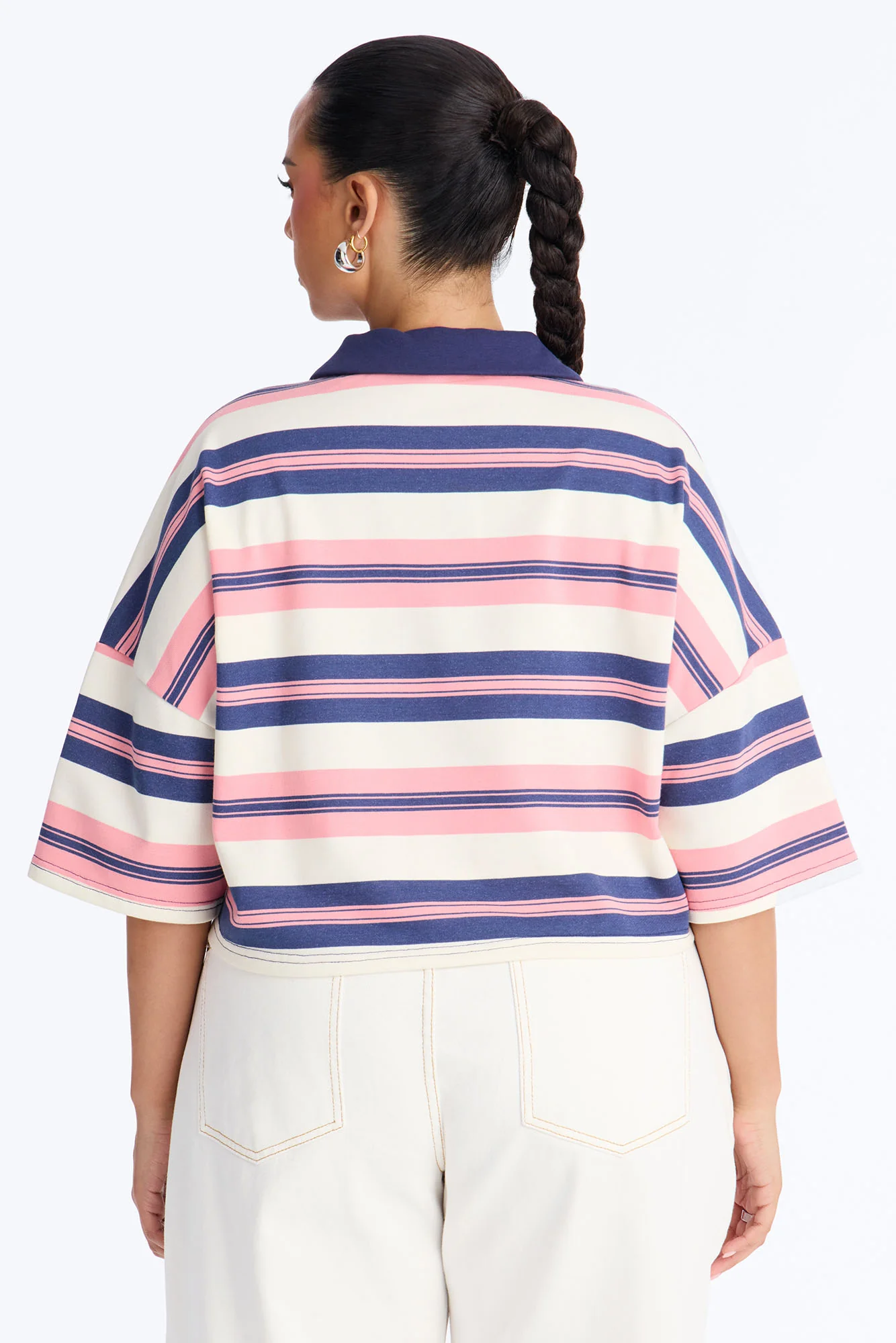 Madrid Stripe Cropped Polo Top - Navy/combo - Image 8