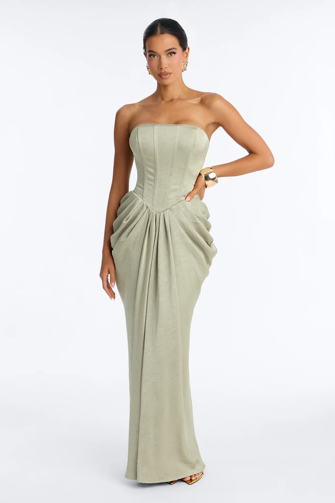 Maeve Draped Satin Gown - Sage