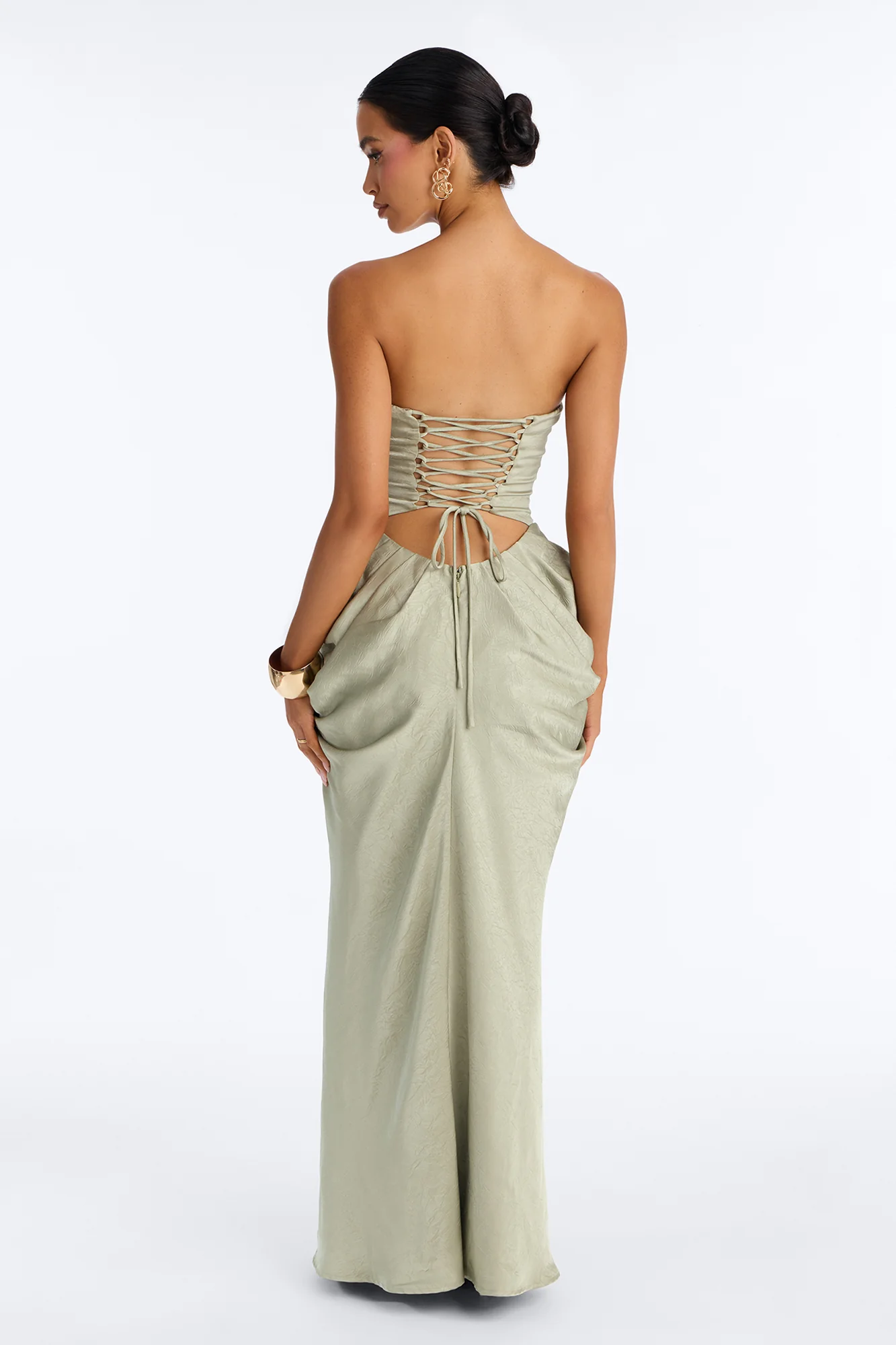 Maeve Draped Satin Gown - Sage - Image 4