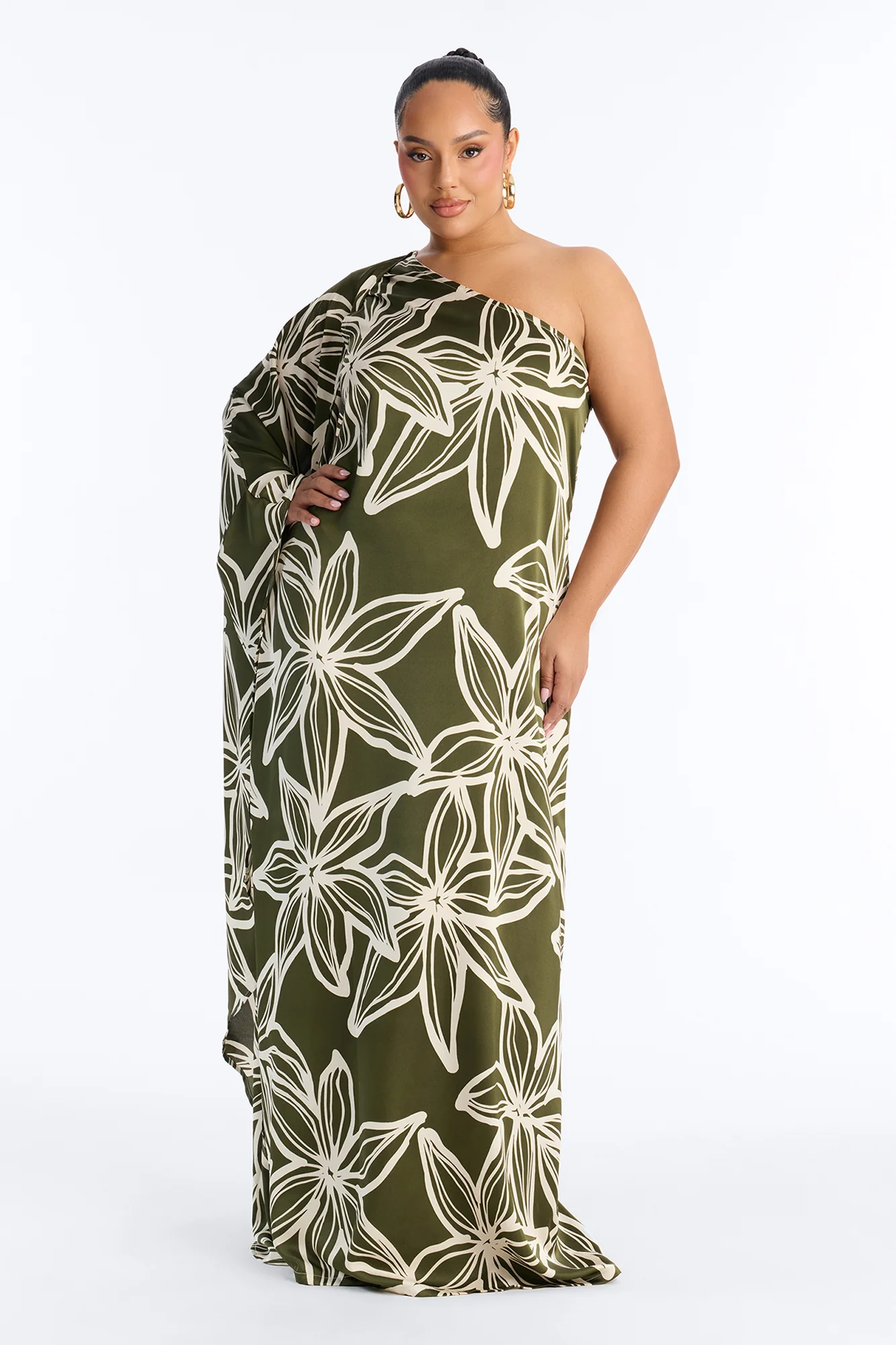 Maeve One Shoulder Satin Maxi Dress - Olive/combo - Image 5