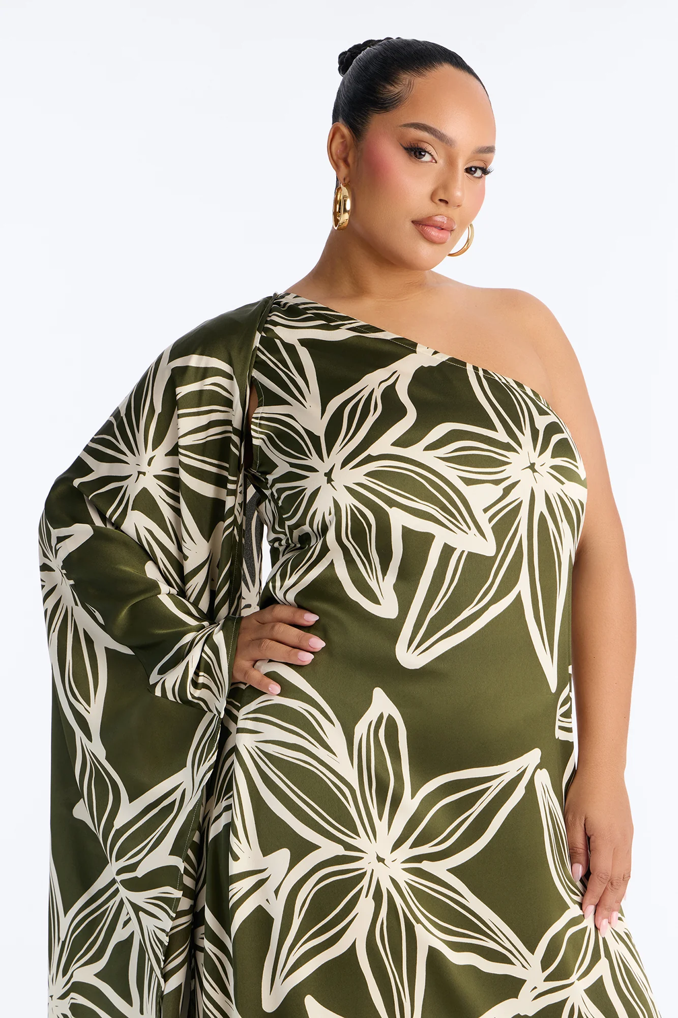 Maeve One Shoulder Satin Maxi Dress - Olive/combo - Image 6