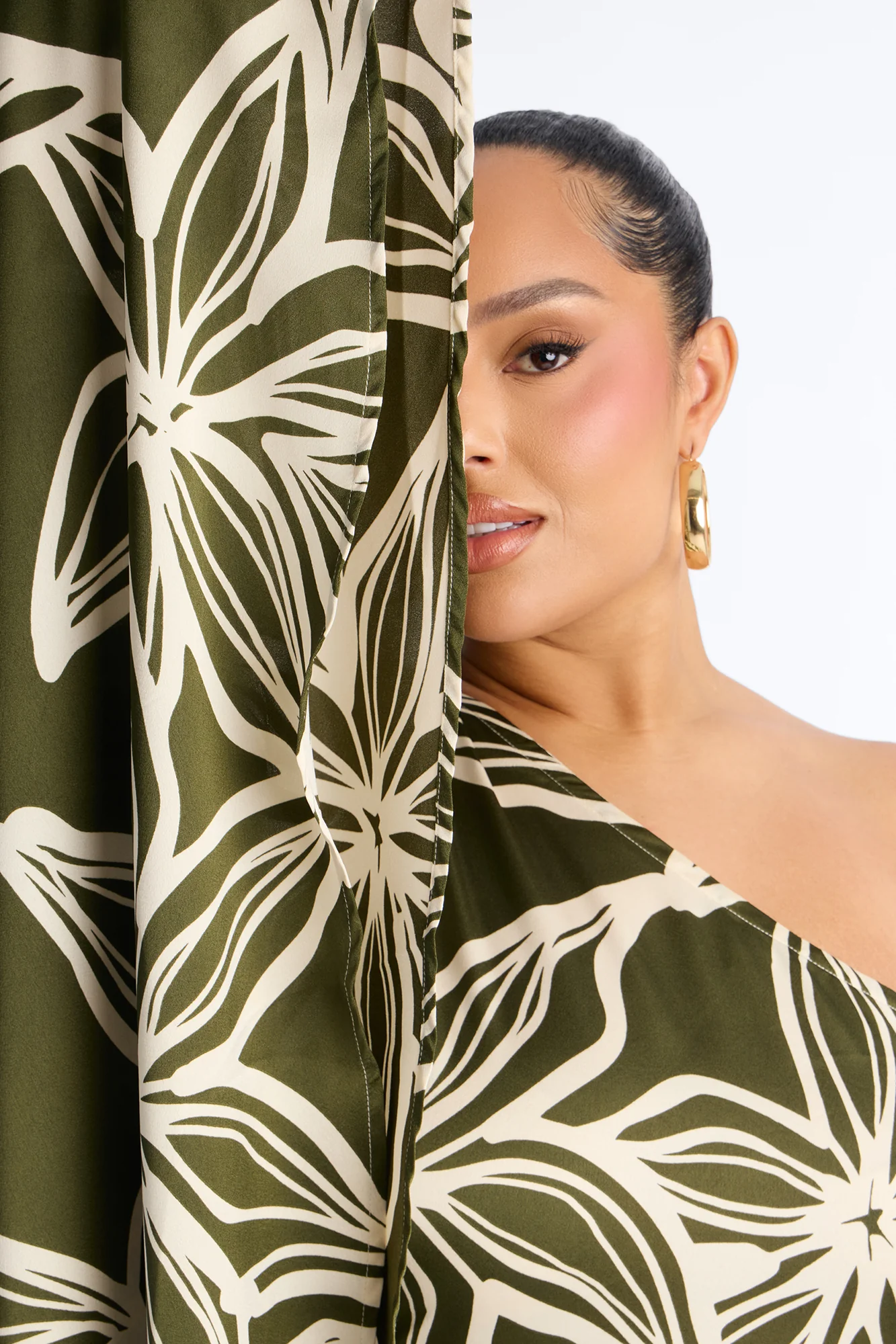Maeve One Shoulder Satin Maxi Dress - Olive/combo - Image 7