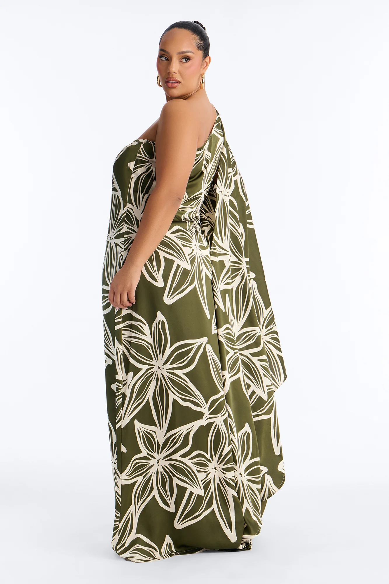 Maeve One Shoulder Satin Maxi Dress - Olive/combo - Image 8