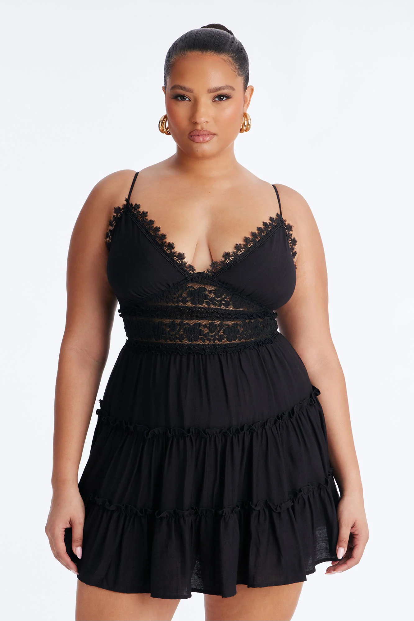 Maggie Lace Trim Linen Mini Dress - Black - Image 6