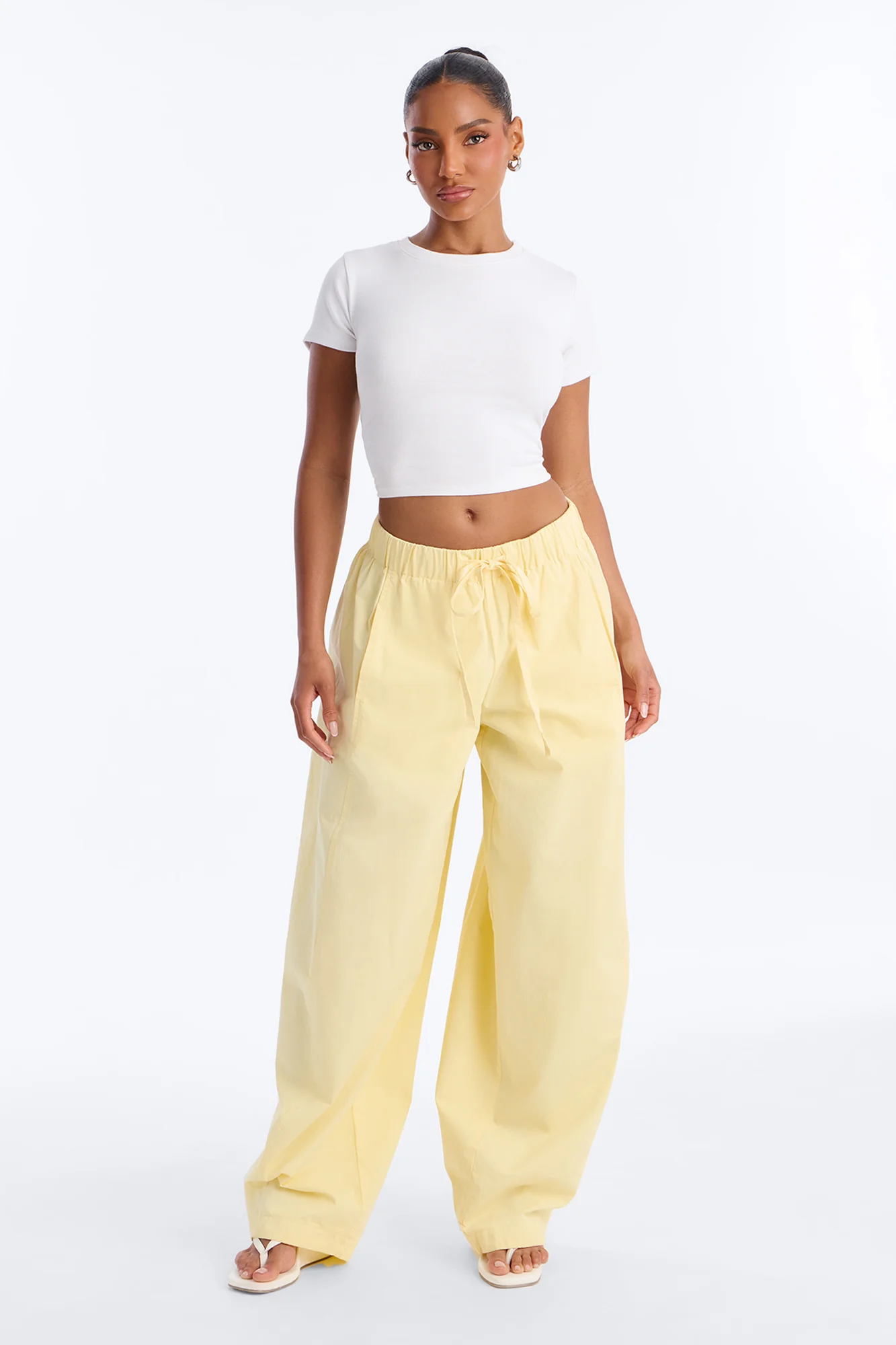 Maggie Low Rise Drawstring Wide Leg Pant 32″ - Butter Yellow