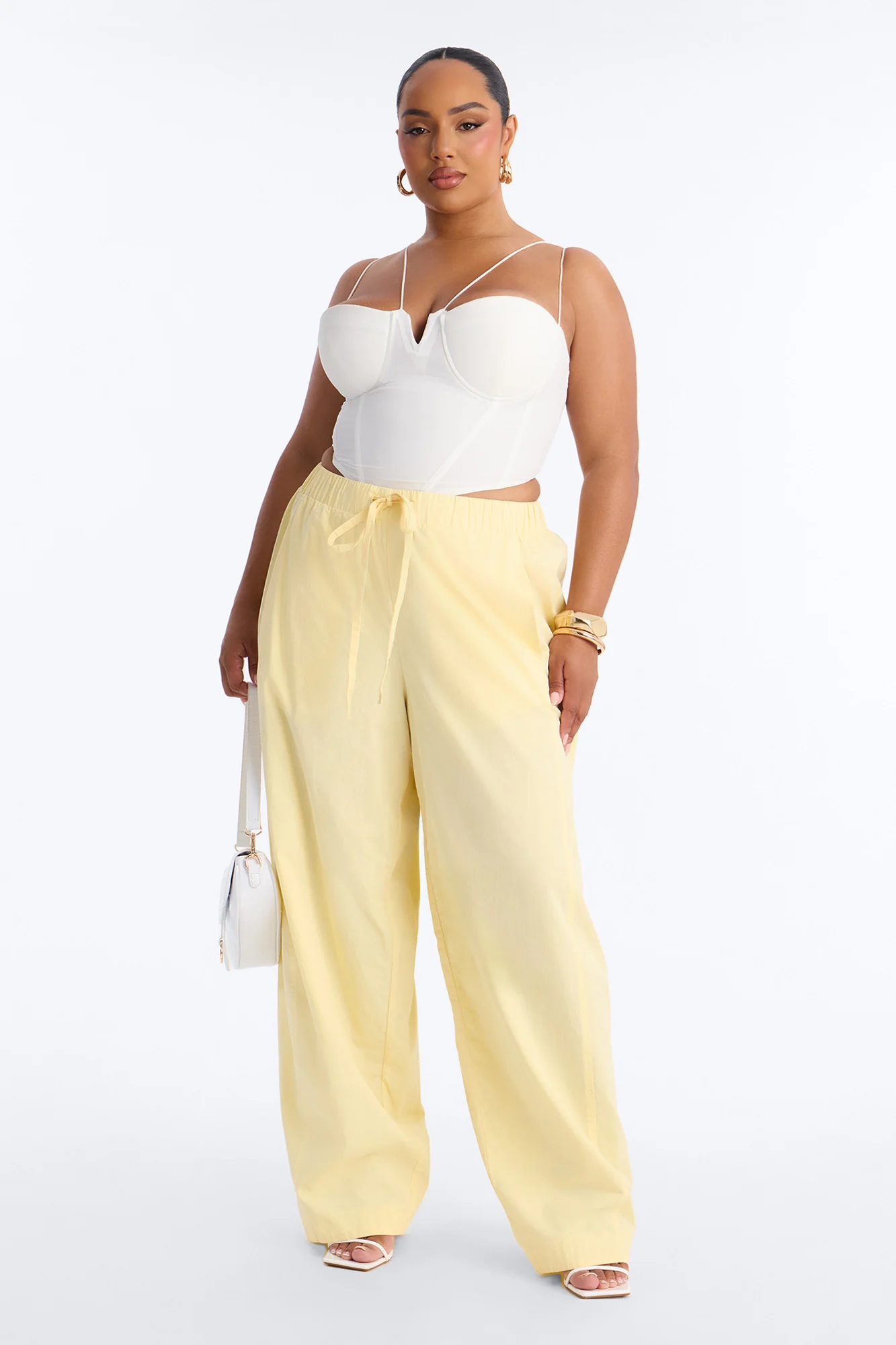 Maggie Low Rise Drawstring Wide Leg Pant 32″ - Butter Yellow - Image 4