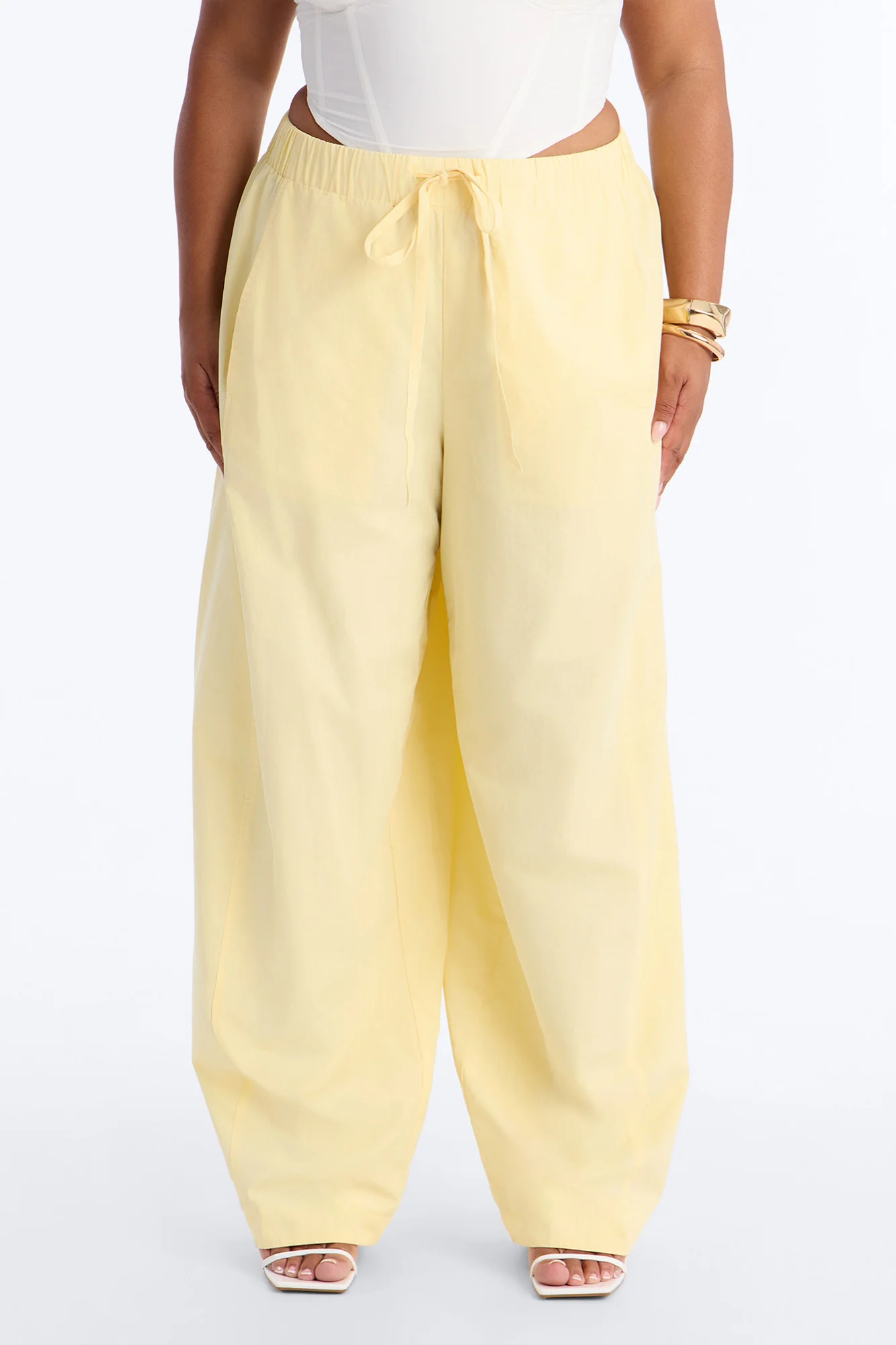 Maggie Low Rise Drawstring Wide Leg Pant 32″ - Butter Yellow - Image 5