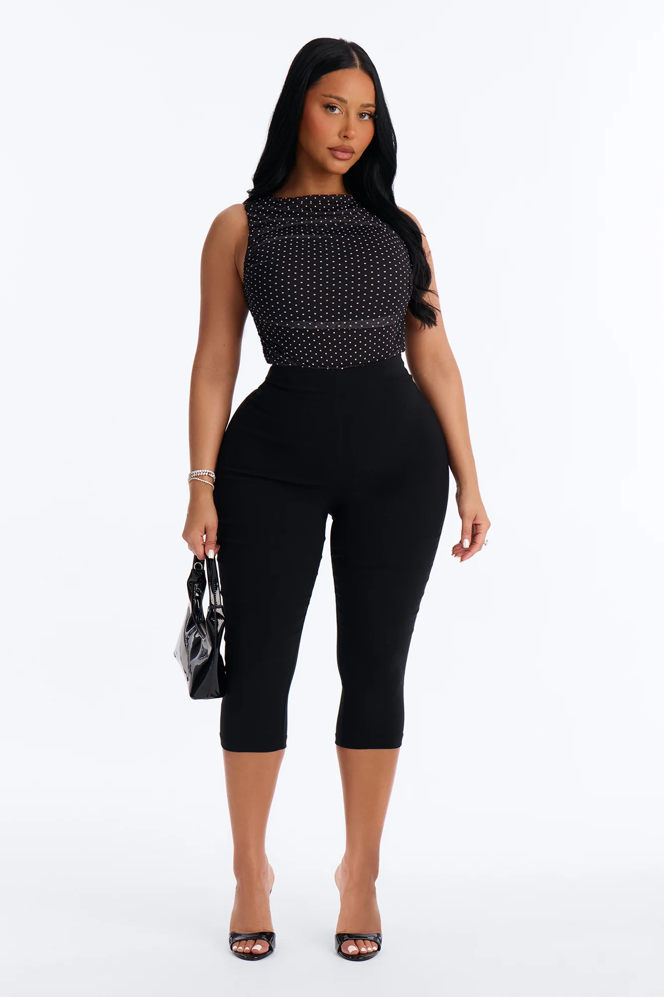 Maggie Polka Dot Mesh Ruched Sleeveless Bodysuit - Black/combo - Image 2