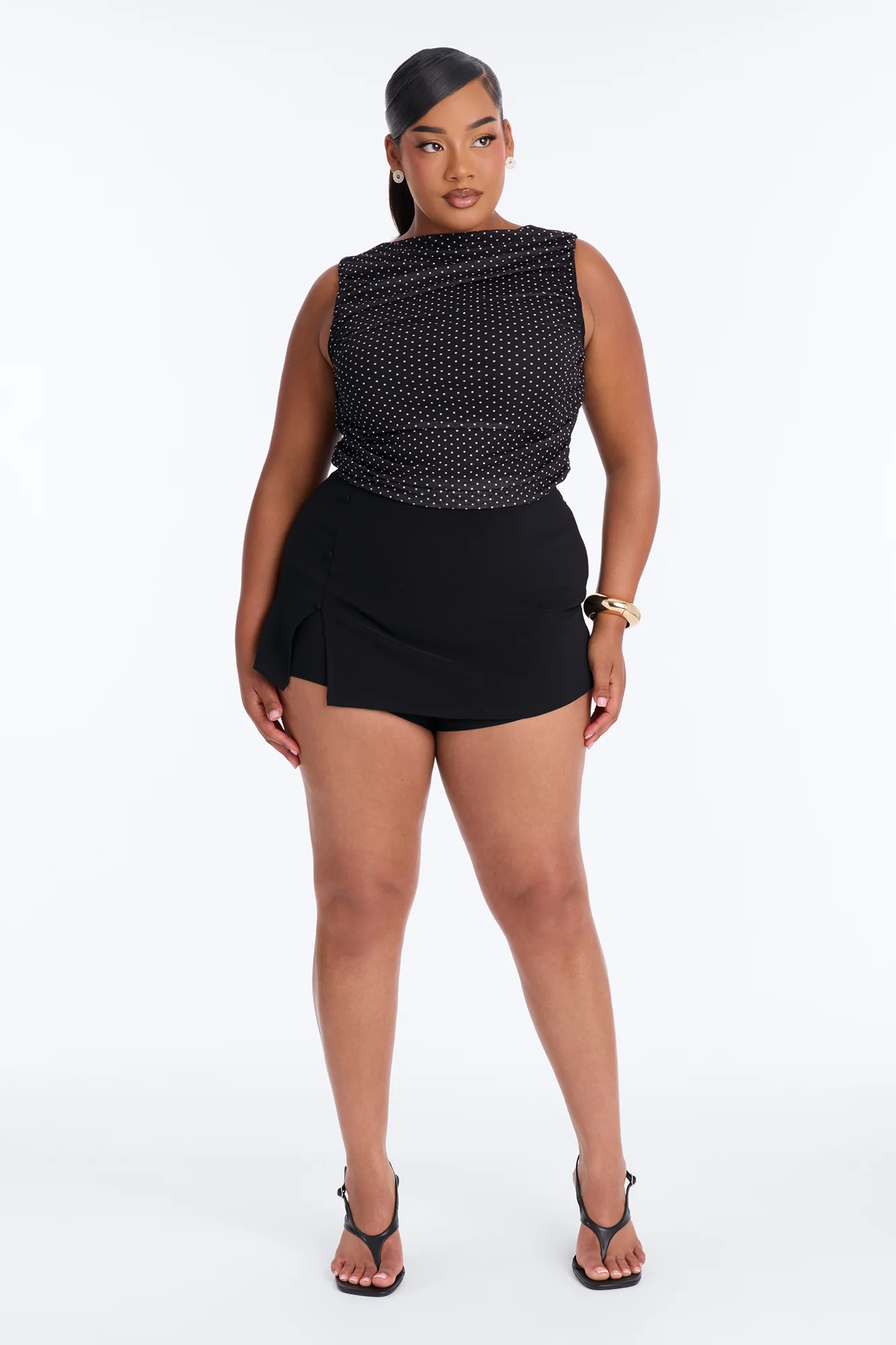 Maggie Polka Dot Mesh Ruched Sleeveless Bodysuit - Black/combo - Image 7