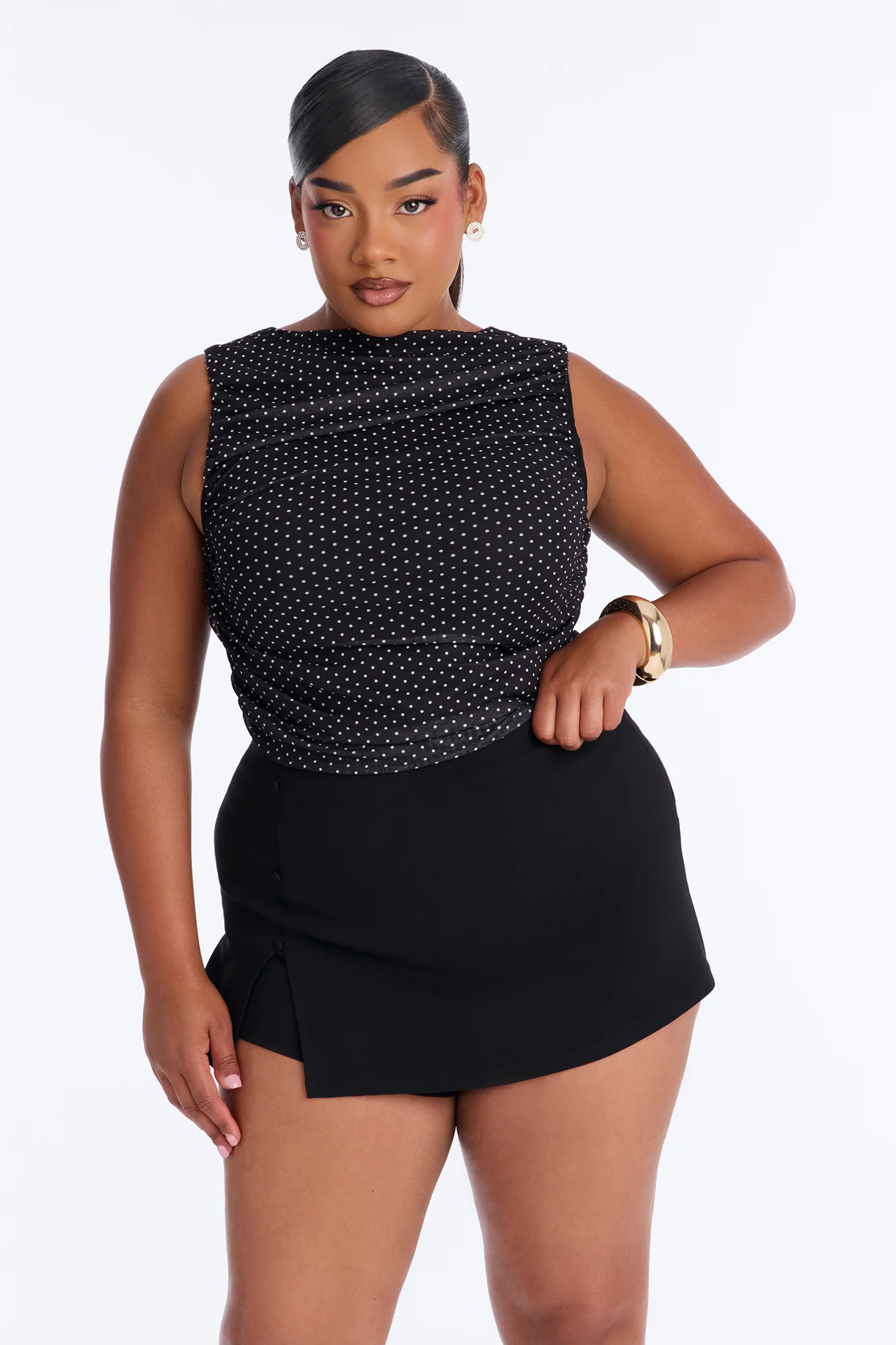 Maggie Polka Dot Mesh Ruched Sleeveless Bodysuit - Black/combo - Image 8