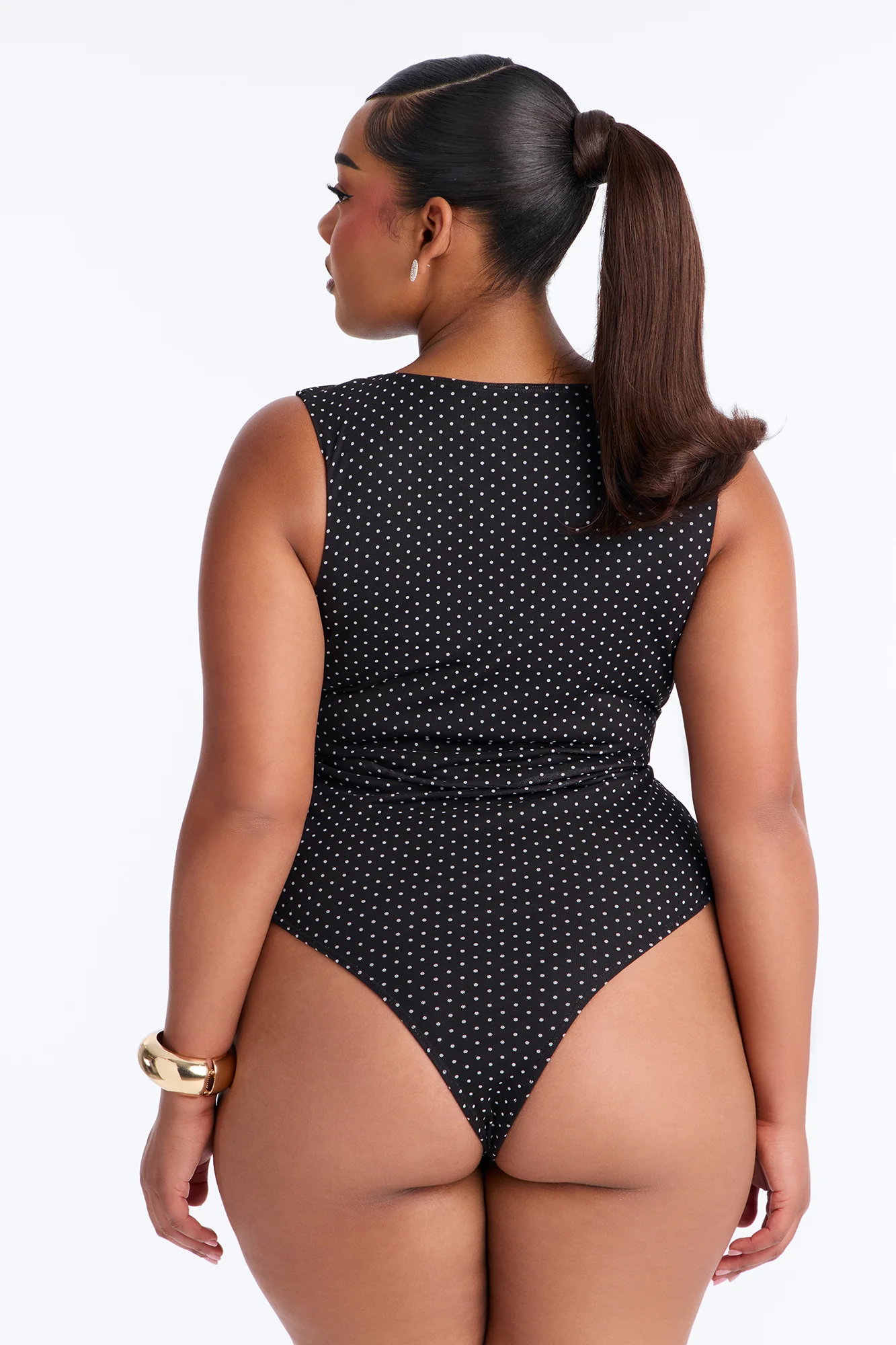 Maggie Polka Dot Mesh Ruched Sleeveless Bodysuit - Black/combo - Image 9
