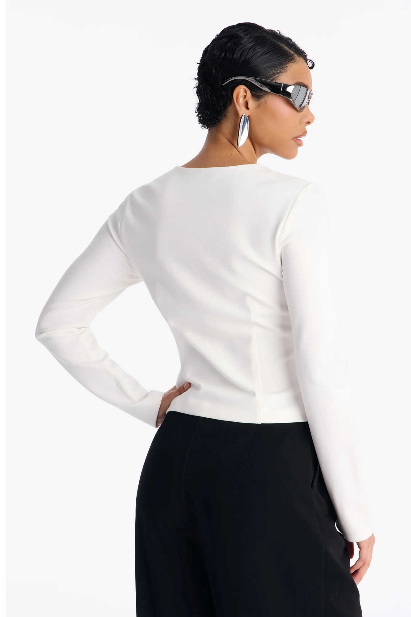 Magnolia Long Sleeve Zip Up Top - White - Image 3