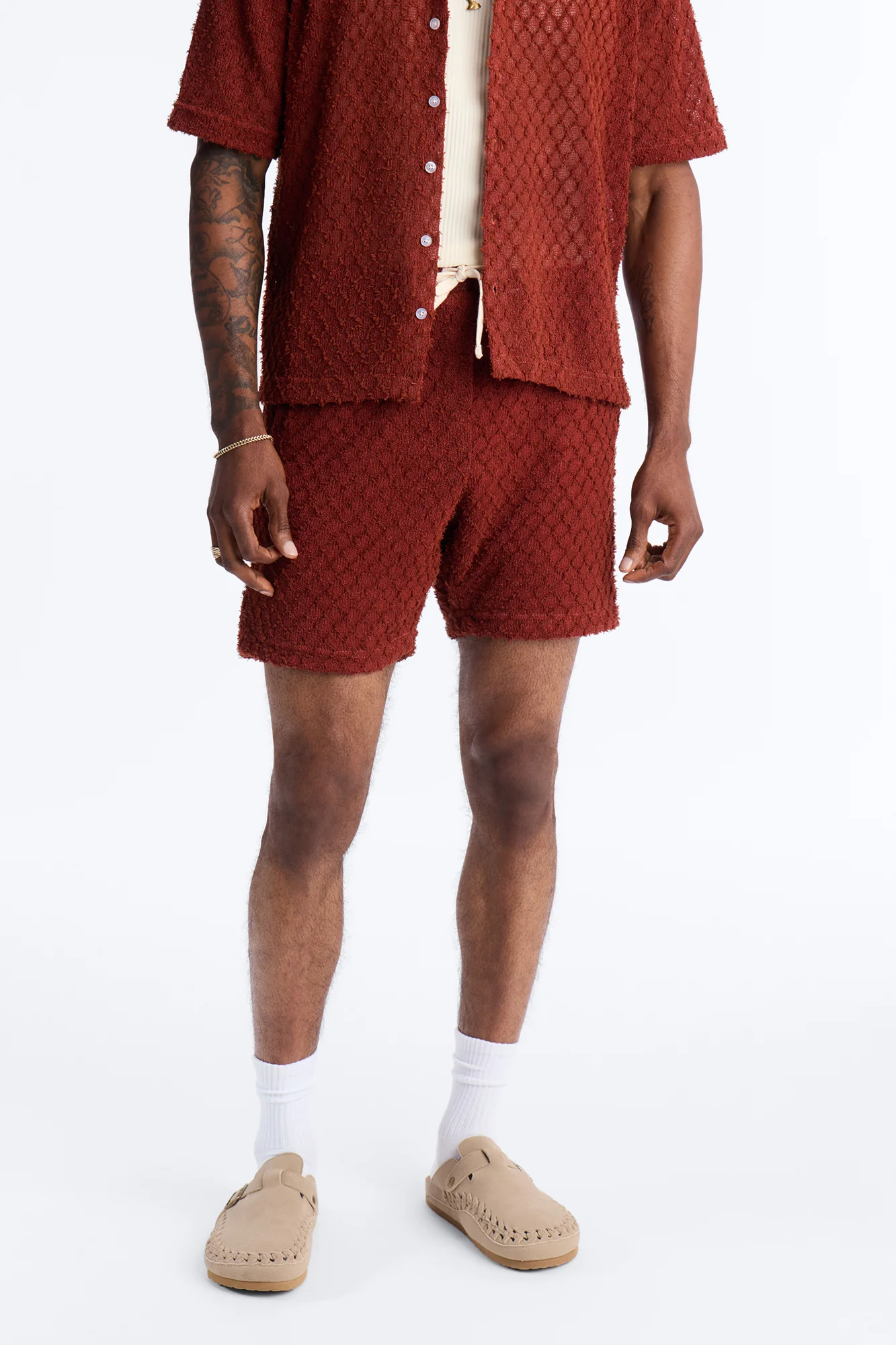Mahogany Net Relaxed Shorts - Brown