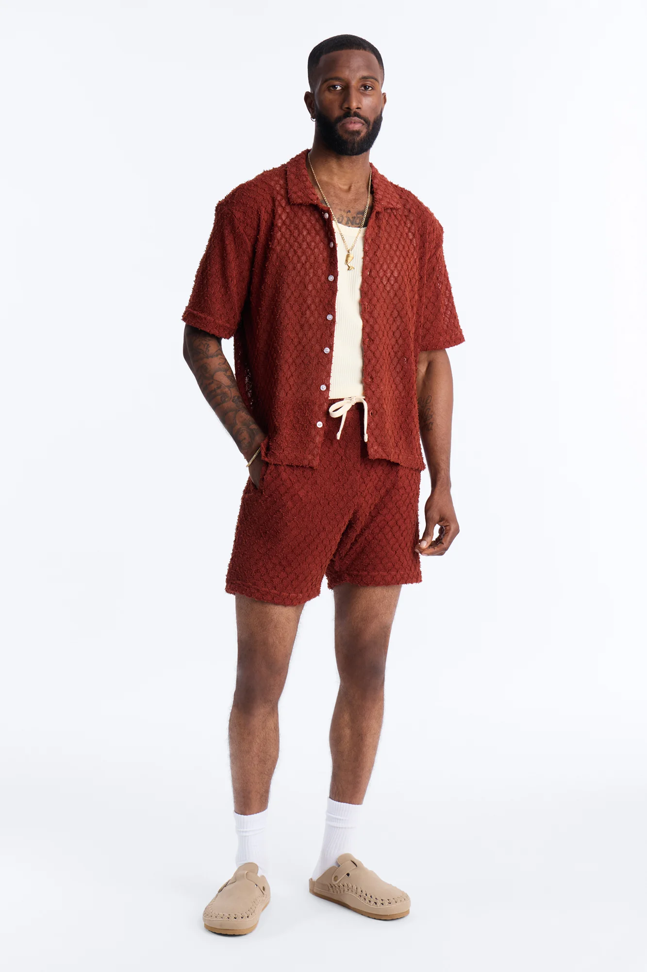 Mahogany Net Relaxed Shorts - Brown - Image 2