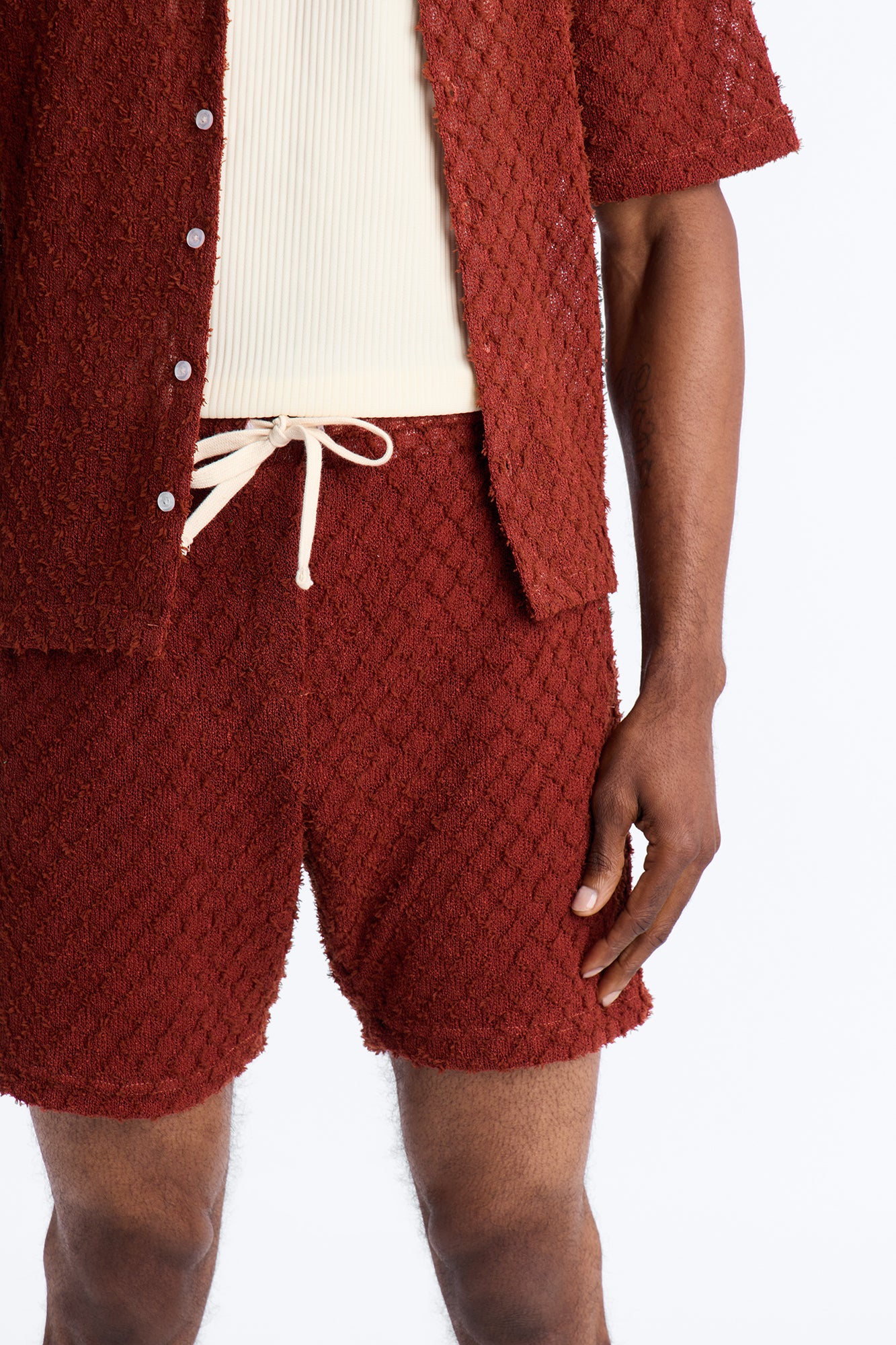Mahogany Net Relaxed Shorts - Brown - Image 3