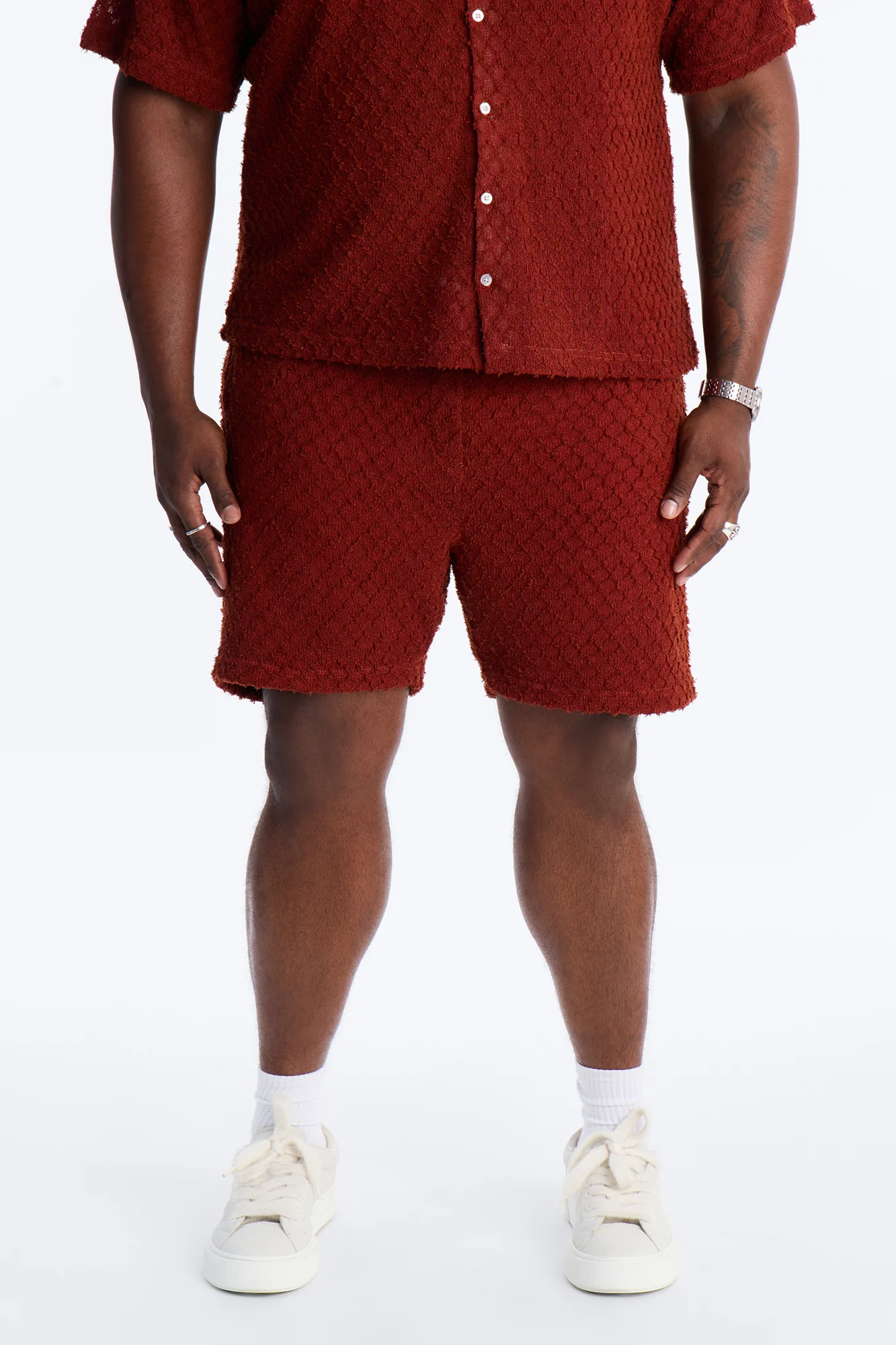 Mahogany Net Relaxed Shorts - Brown - Image 6