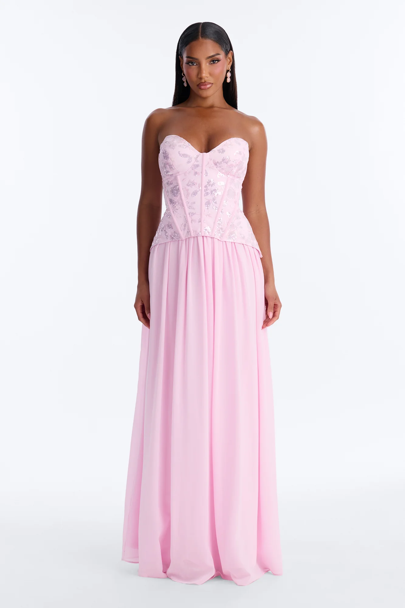 Maisie Corset Chiffon Gown - Pink