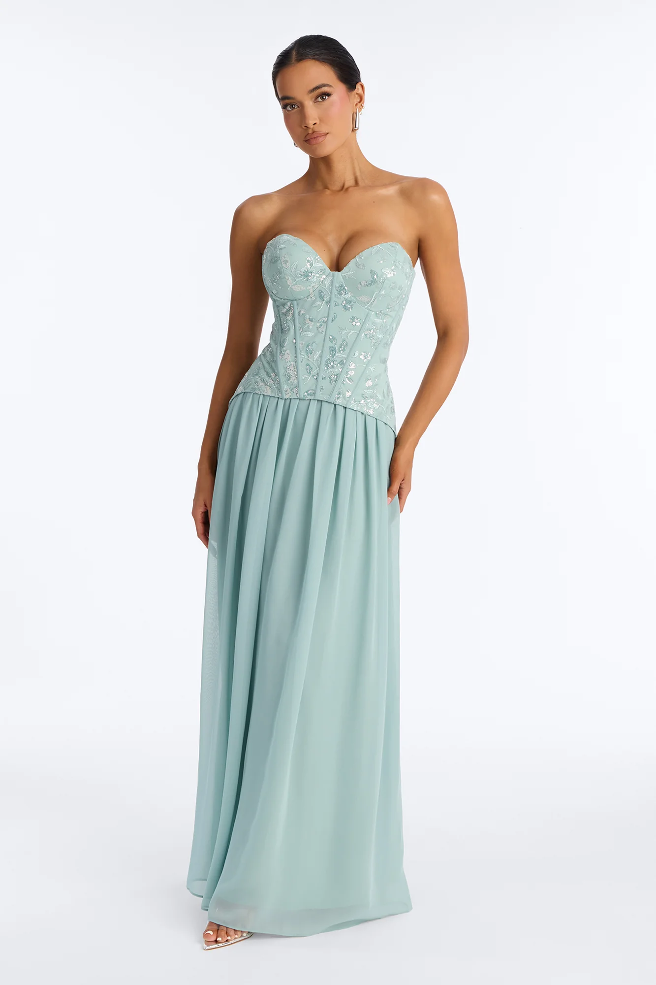 Maisie Corset Chiffon Gown - Sage