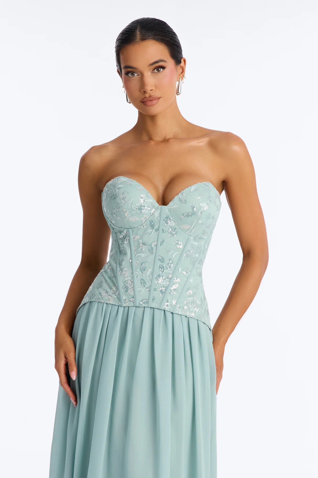 Maisie Corset Chiffon Gown - Sage - Image 2