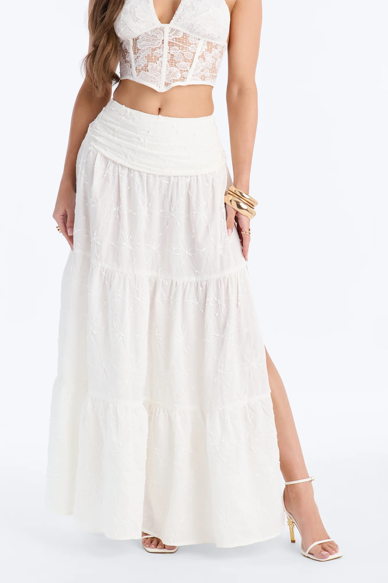 Maisie Floral Embroidered Maxi Skirt - White - Image 2