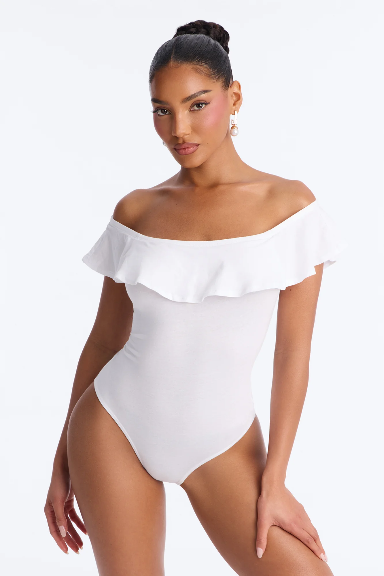 Maisie Ruffle Off Shoulder Bodysuit - White
