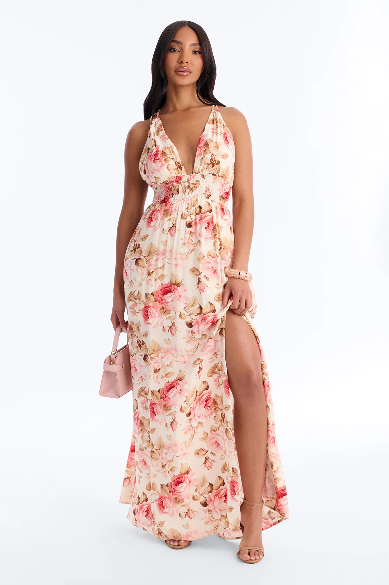 Maisie Smocked Maxi Dress - Pink/combo