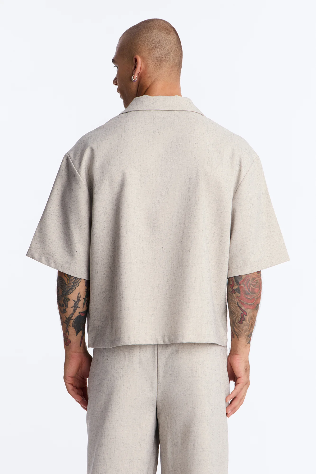 Maison Tailored Boxy Cropped Blazer Shirt - Khaki - Image 4