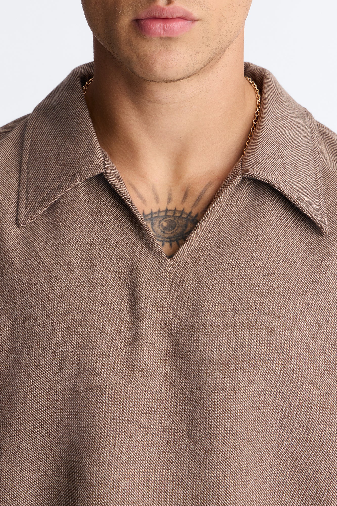 Maison Tailored Textured Boxy Cropped Polo - Brown - Image 3