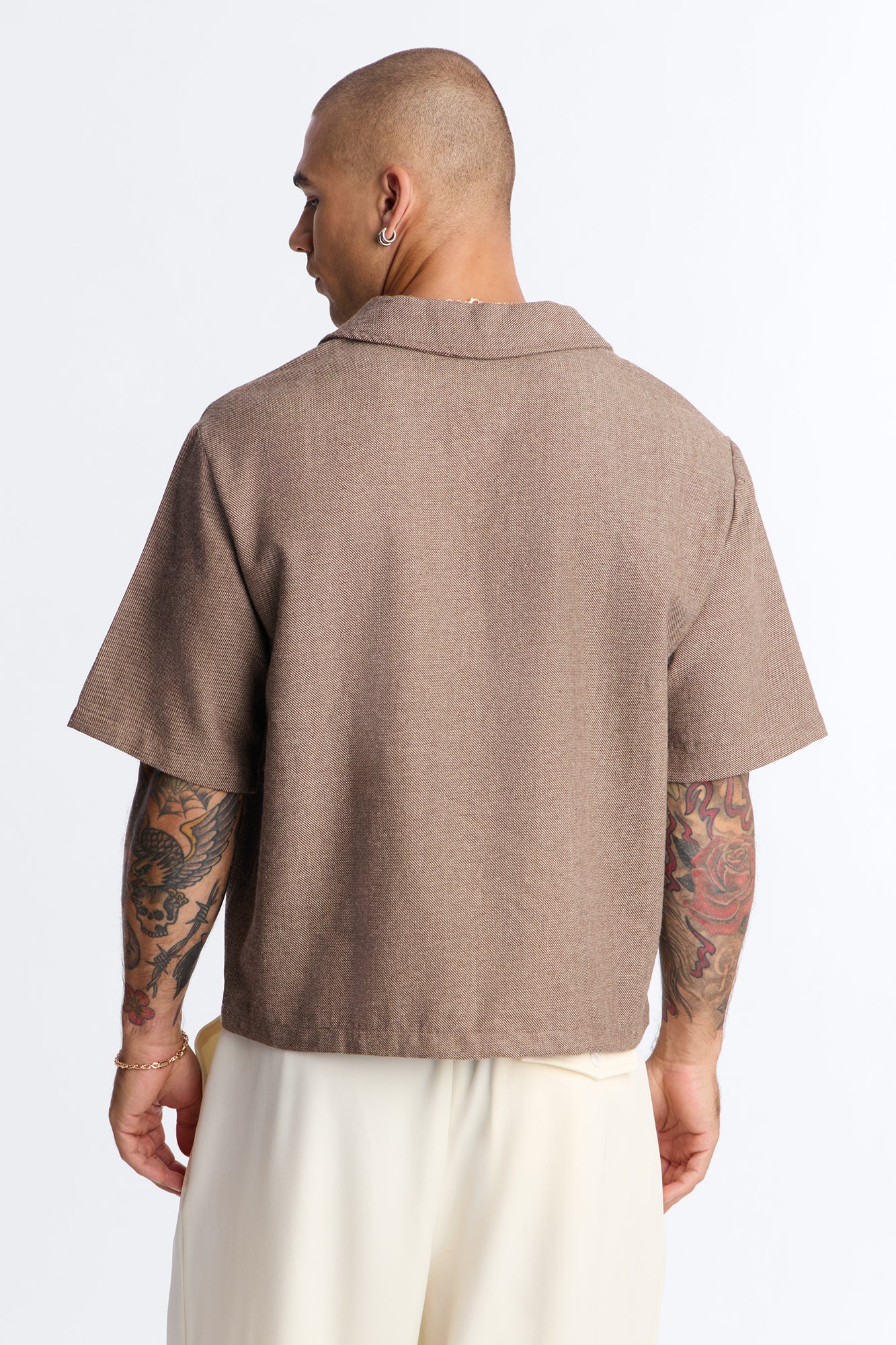 Maison Tailored Textured Boxy Cropped Polo - Brown - Image 4
