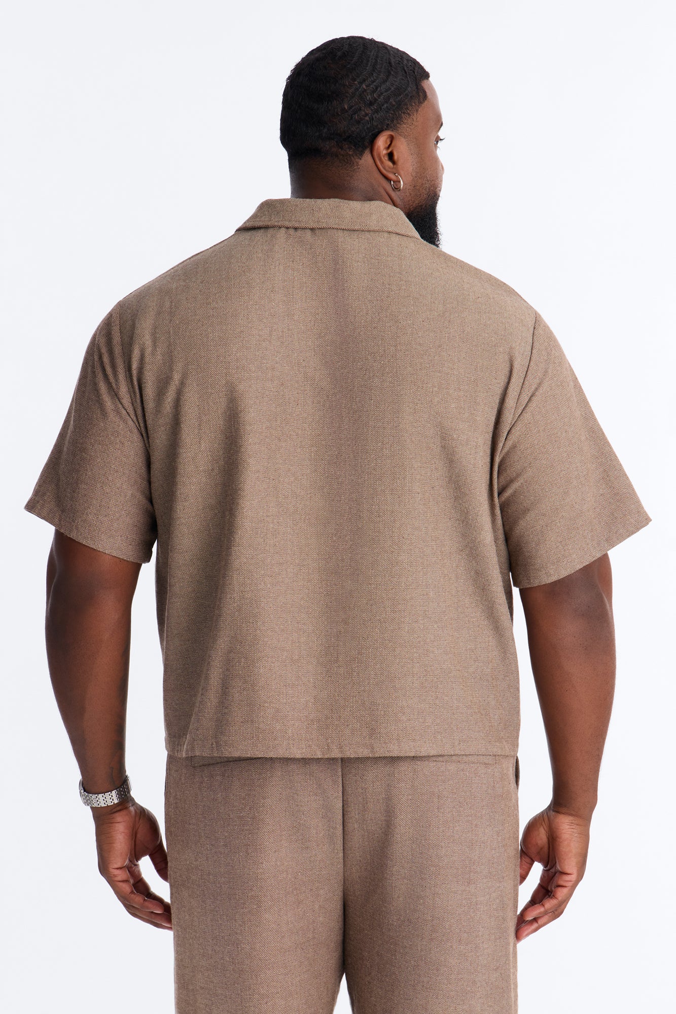 Maison Tailored Textured Boxy Cropped Polo - Brown - Image 7
