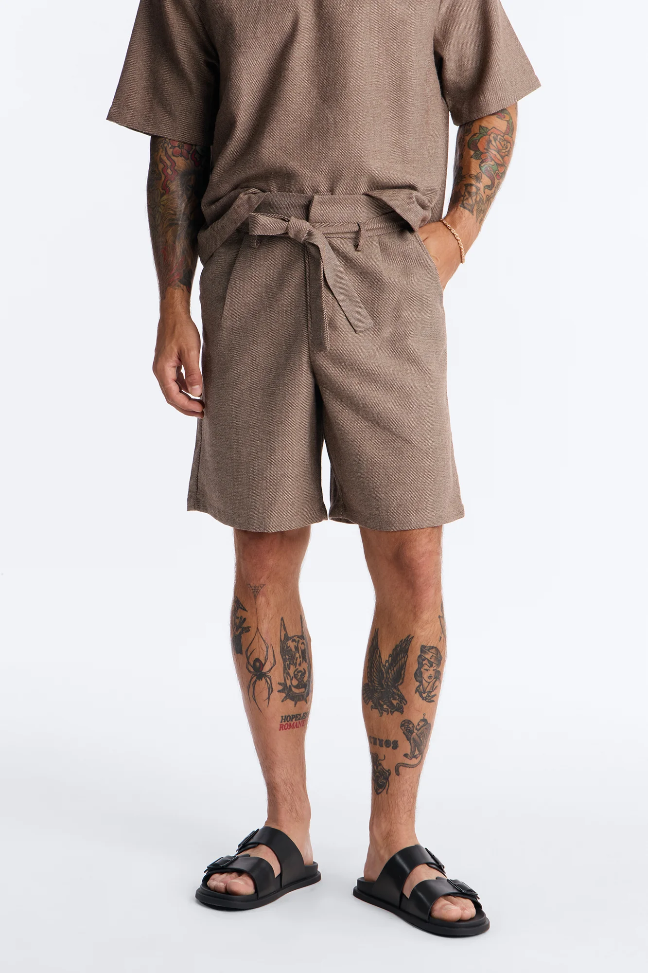 Maison Tailored Textured Wrapped Short - Brown