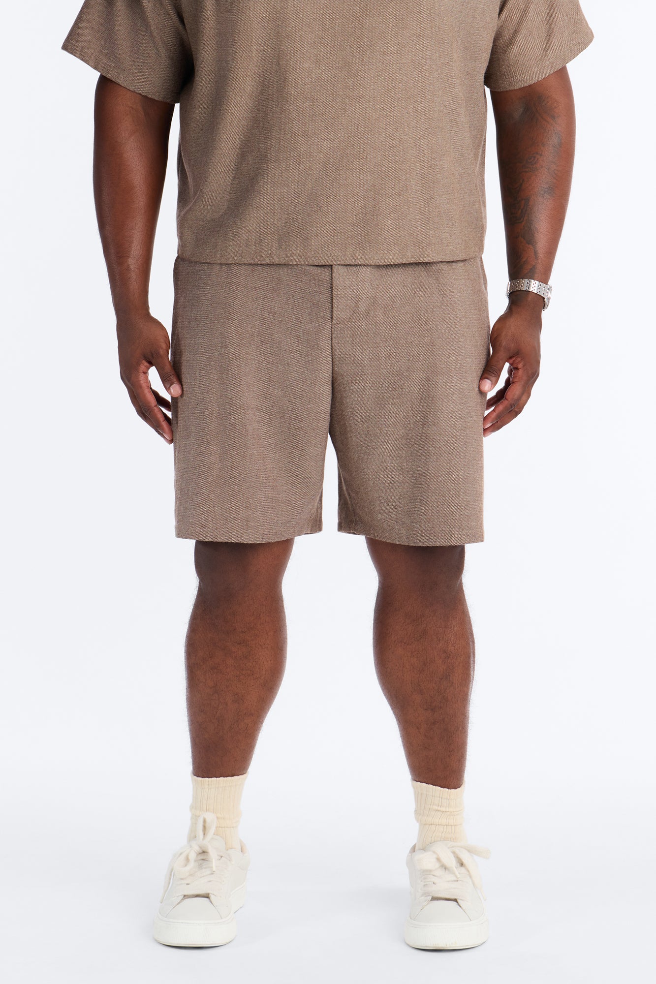 Maison Tailored Textured Wrapped Short - Brown - Image 5
