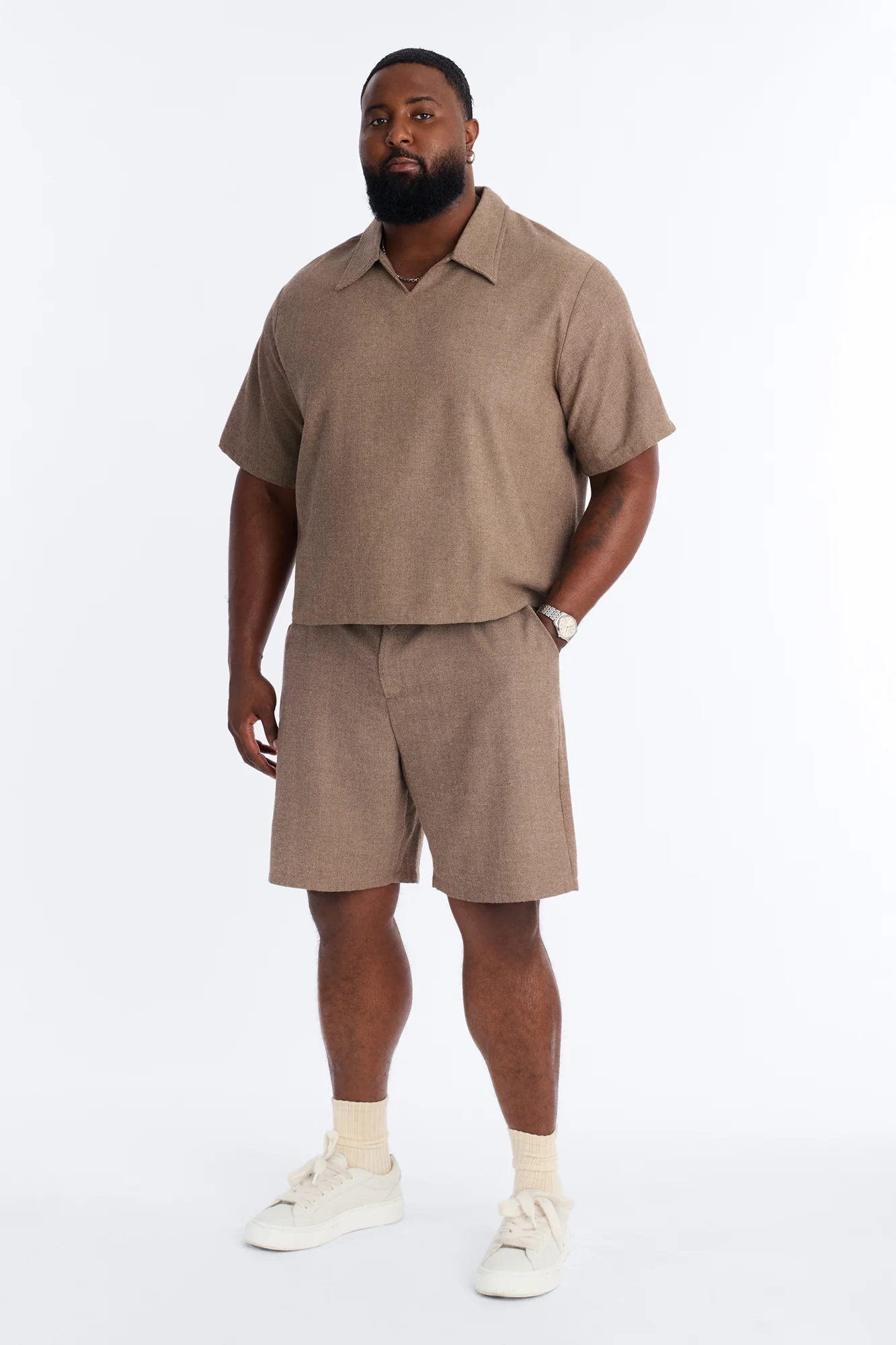 Maison Tailored Textured Wrapped Short - Brown - Image 6