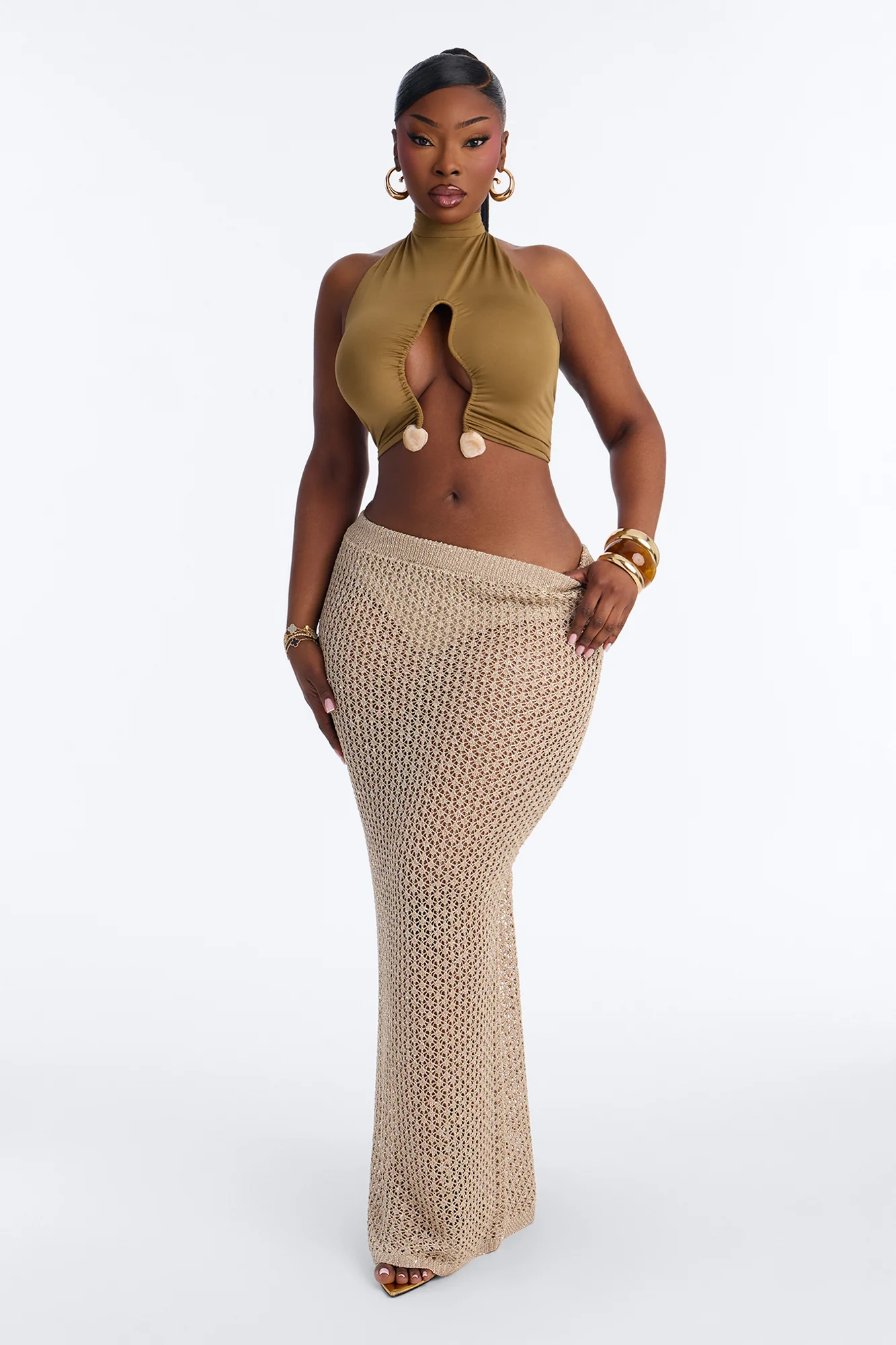 Makayla Mid Rise Crochet Maxi Skirt - Natural - Image 5