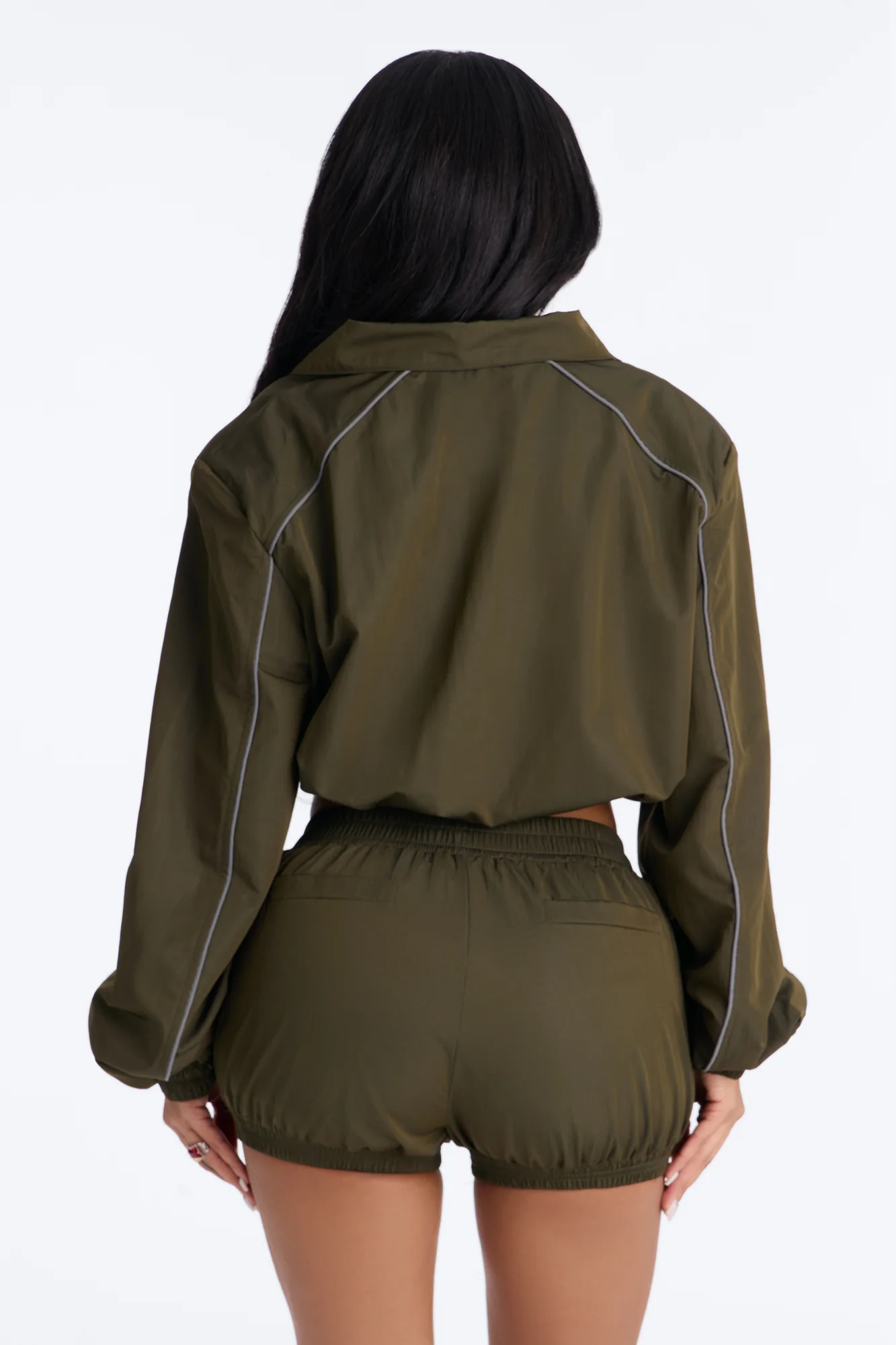 Make A Move Windbreaker Cropped Funnel Neck Jacket - Olive - Image 4