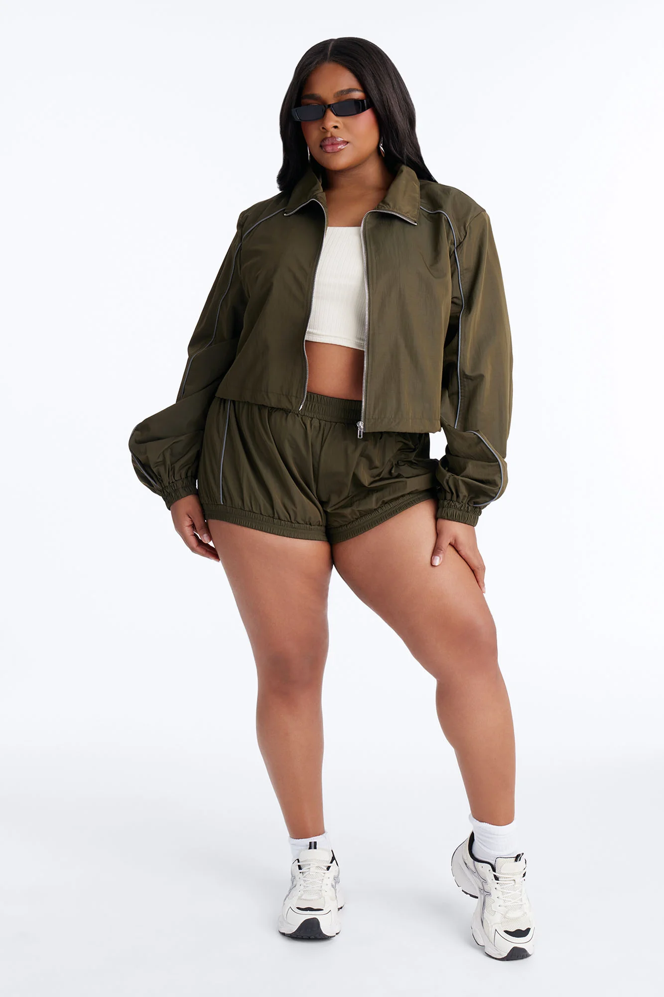 Make A Move Windbreaker Cropped Funnel Neck Jacket - Olive - Image 6