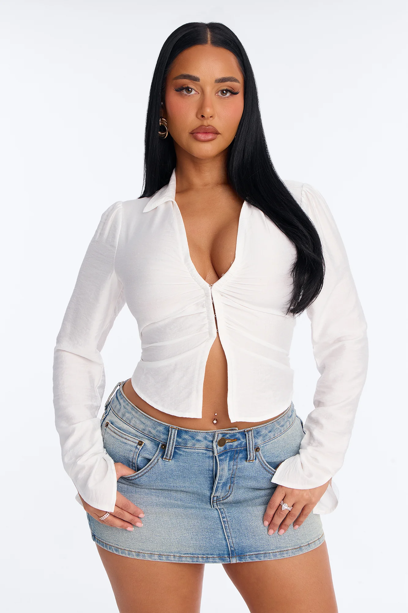 Make It Happen Ruched Linen Top - White
