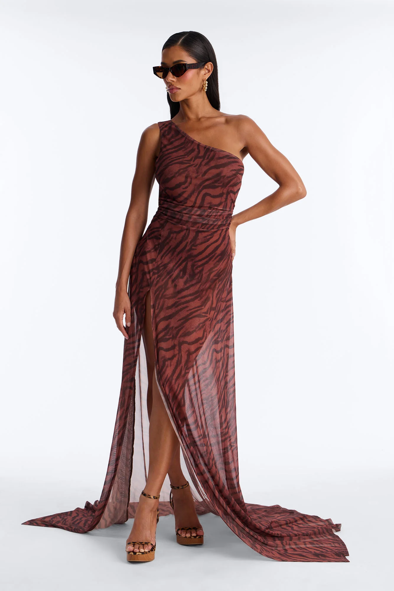 Makena Mesh Maxi Dress - Brown/combo