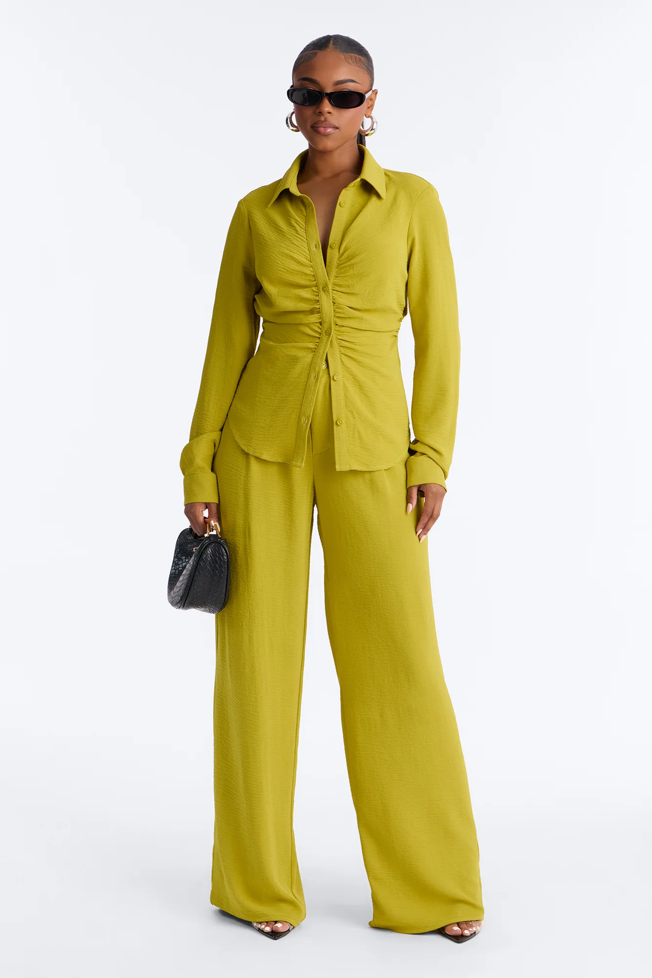 Makenzie Ruched Pant Set - Chartreuse