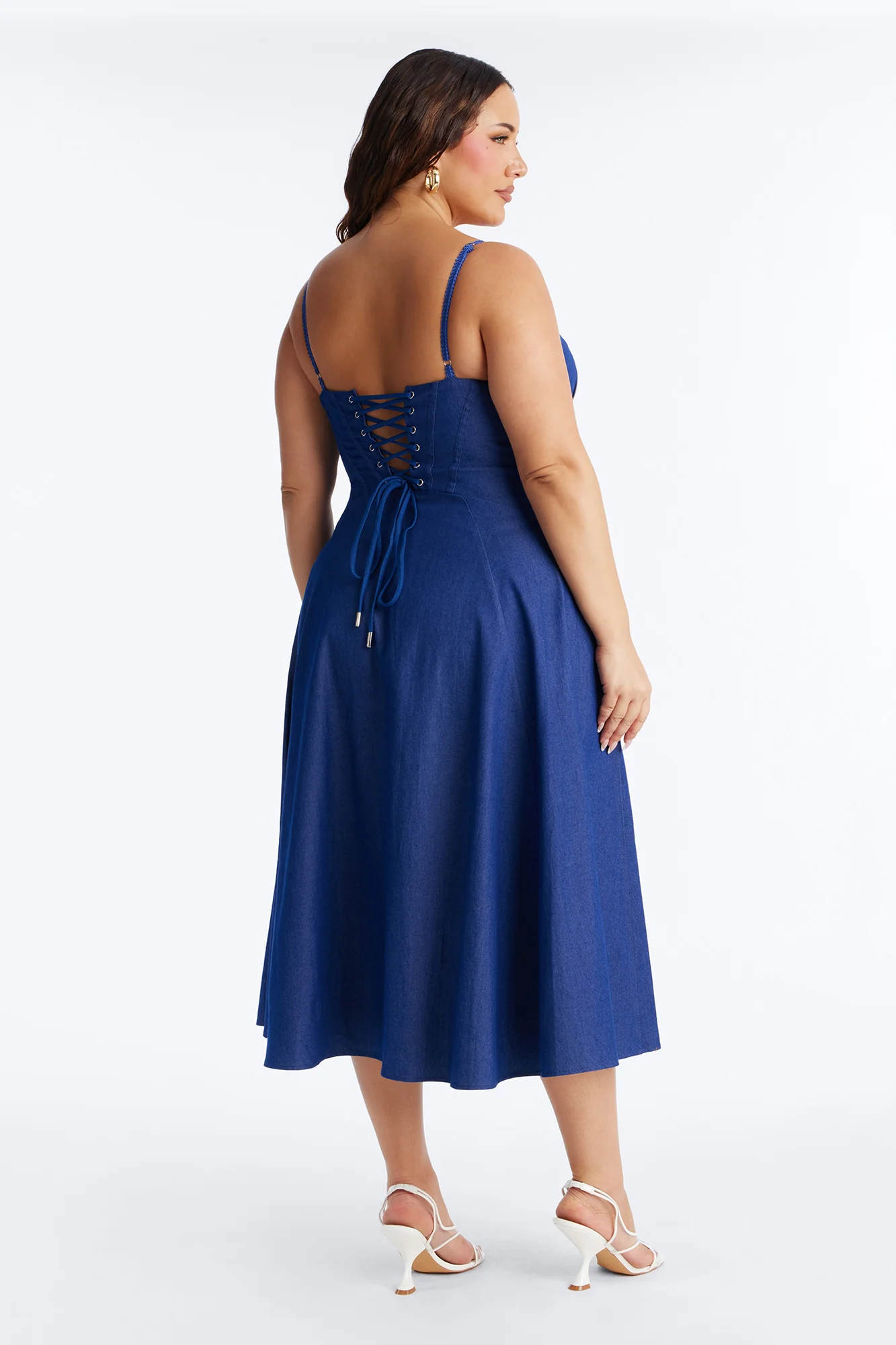 Making My Way Downtown Denim Midi Dress - Dark Wash - Image 8