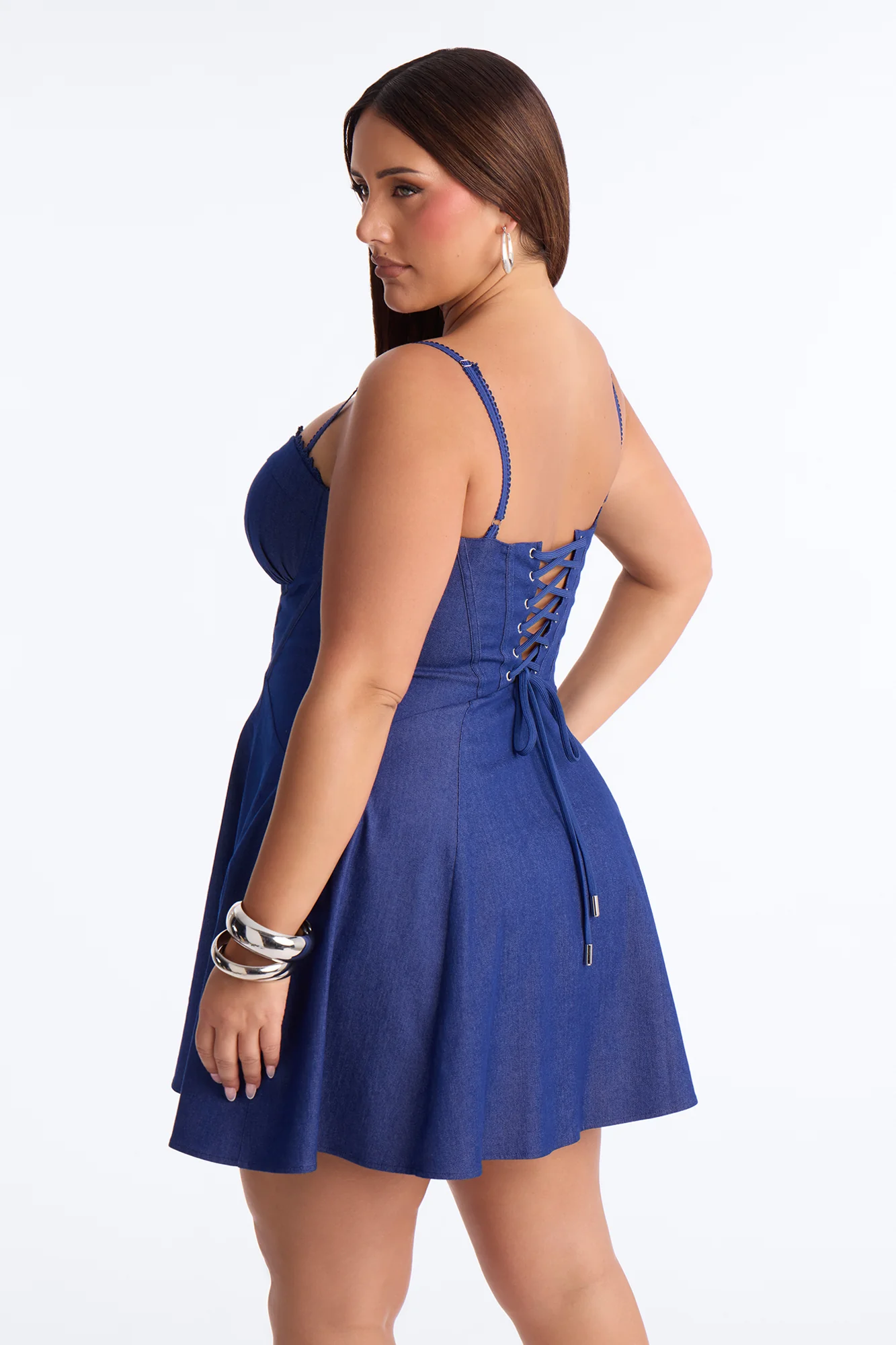 Making My Way Downtown Denim Mini Dress - Dark Wash - Image 7