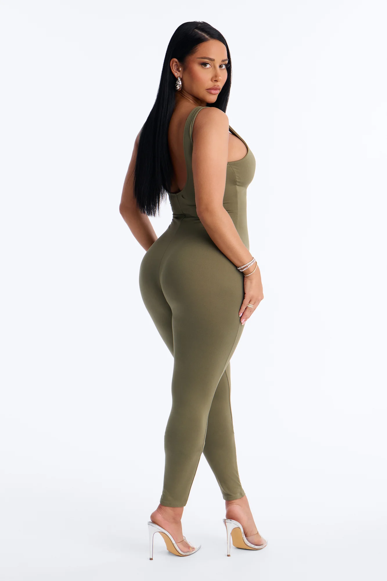 Malia Built In Bra Catsuit - Olive - Image 4